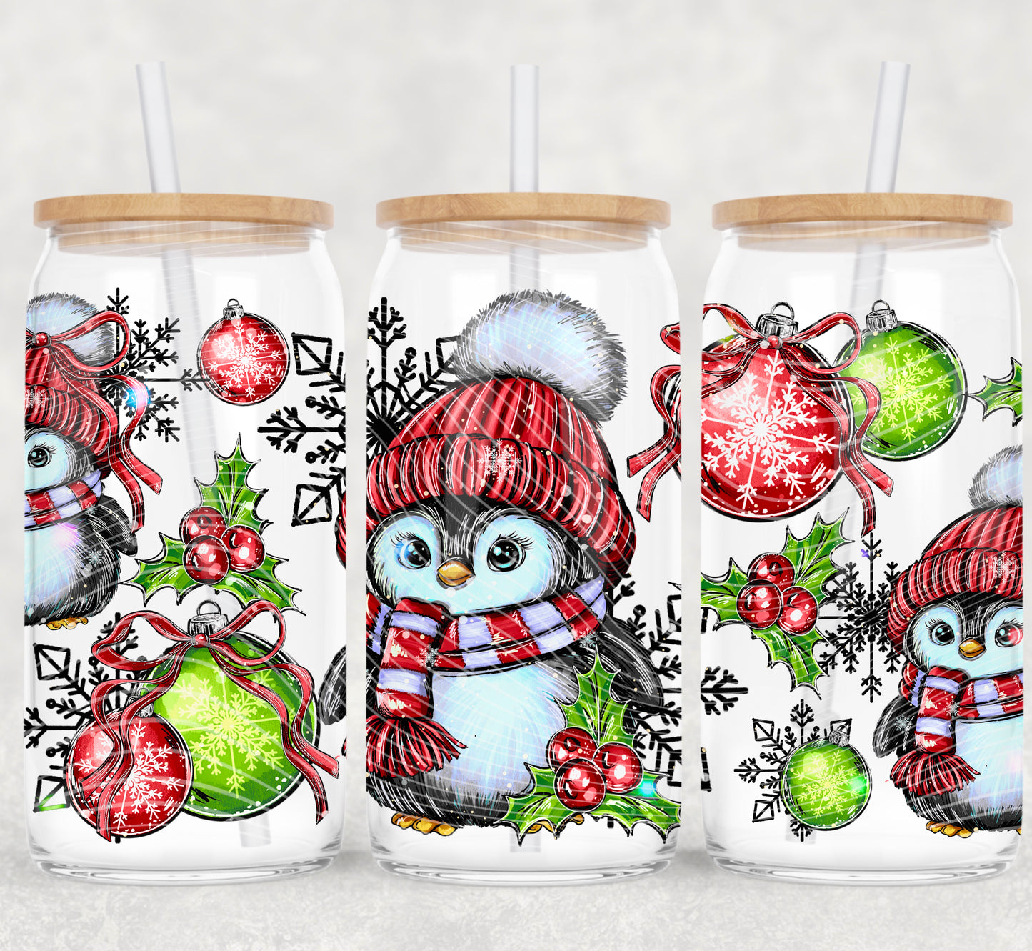 Penguin UV DTF Libbey Transfer | Trendy Christmas Libbey Wrap | Ready to Transfer | High Quality | Waterproof UV Transfer