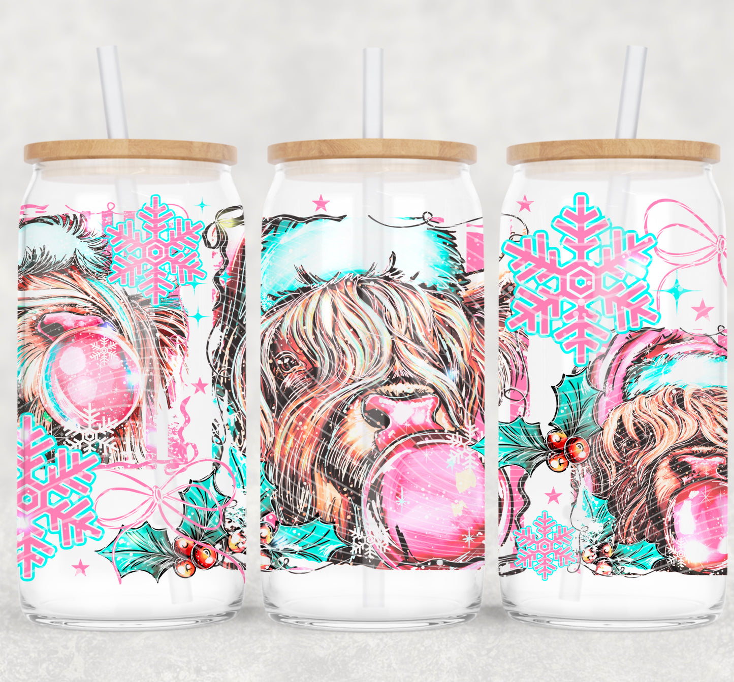 Christmas Cow UV DTF Libbey Transfer | Trendy Christmas Libbey Wrap | Ready to Transfer | High Quality | Waterproof UV Transfer