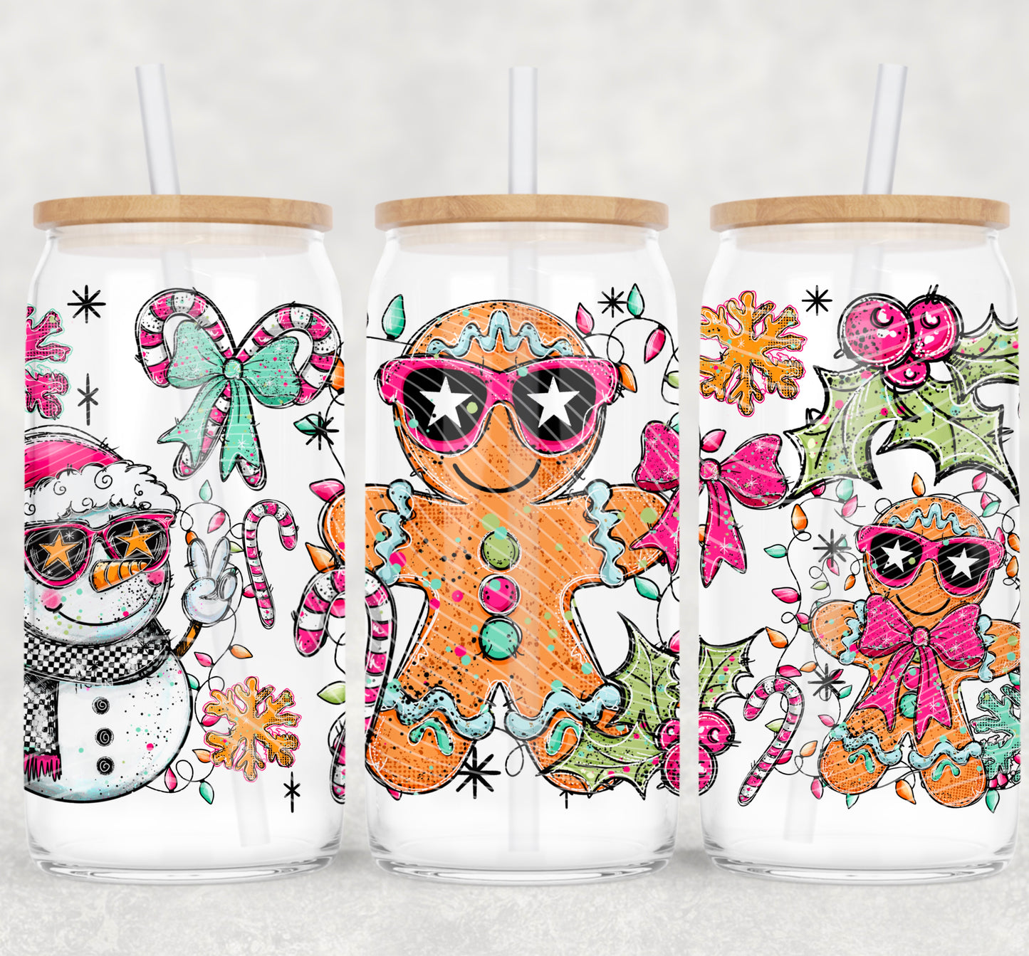 Gingerbread Doodle UV DTF Libbey Transfer | Trendy Christmas Libbey Wrap | Ready to Transfer | High Quality | Waterproof UV Transfer