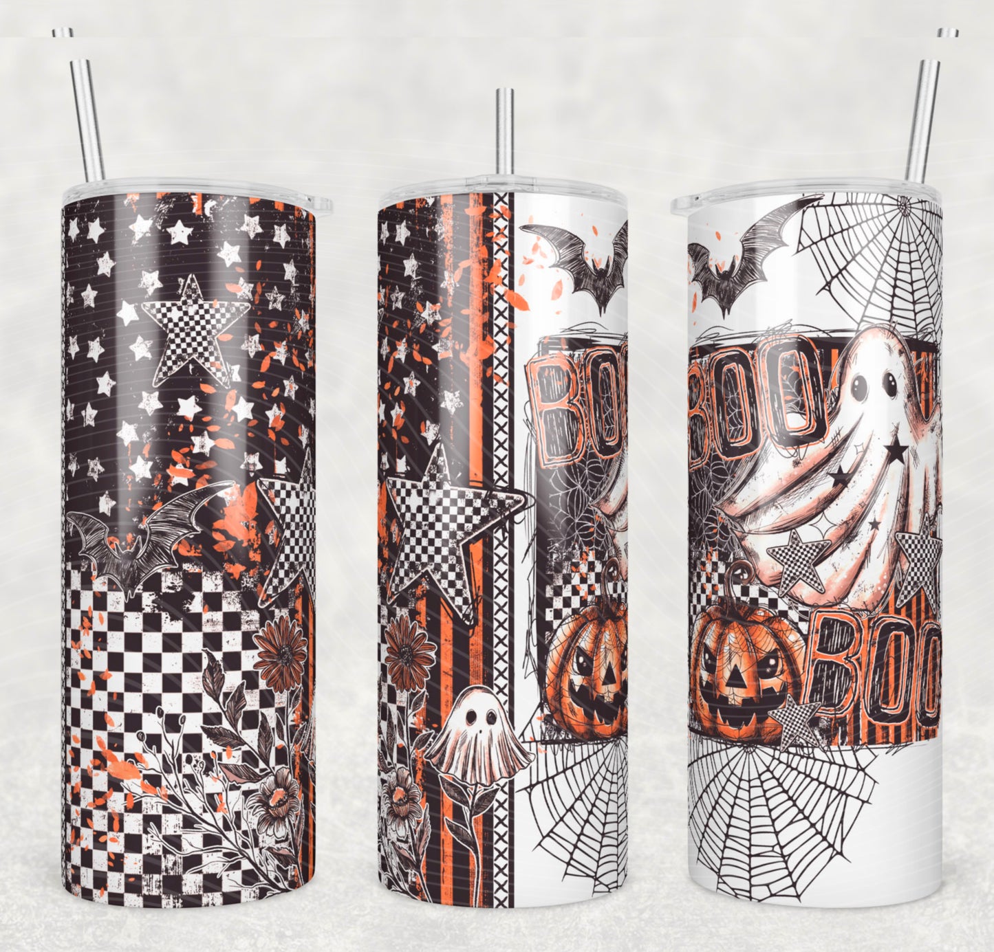 Boo Boo Floral (no mouth) Insulated Tumbler with Plastic Lid and Sealed Reusable Straw | Trendy Halloween Cup | Hot/Cold Tumbler