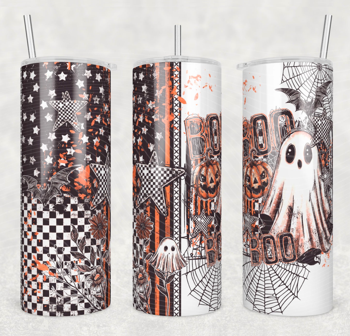 Boo Boo Floral Insulated Tumbler with Plastic Lid and Sealed Reusable Straw | Trendy Halloween Cup | Hot/Cold Tumbler