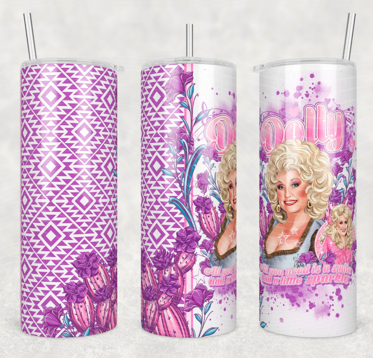 All You Need Is a Smile and A Little Sparkle Insulated Tumbler with Plastic Lid and Sealed Reusable Straw | Trendy Country Music Cup | Hot/Cold Tumbler