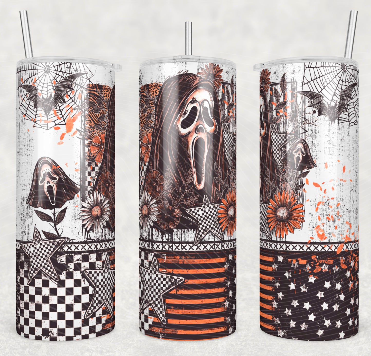 Halloween Horror Insulated Tumbler with Plastic Lid and Sealed Reusable Straw | Trendy Halloween Cup | Hot/Cold Tumbler