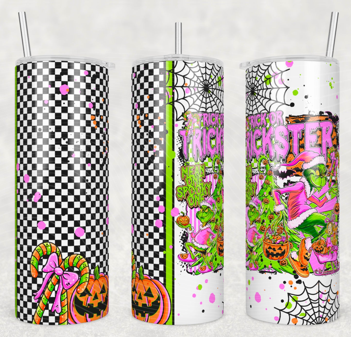 Trick or Trickster Insulated Tumbler with Plastic Lid and Sealed Reusable Straw | Trendy Halloween Cup | Hot/Cold Tumbler