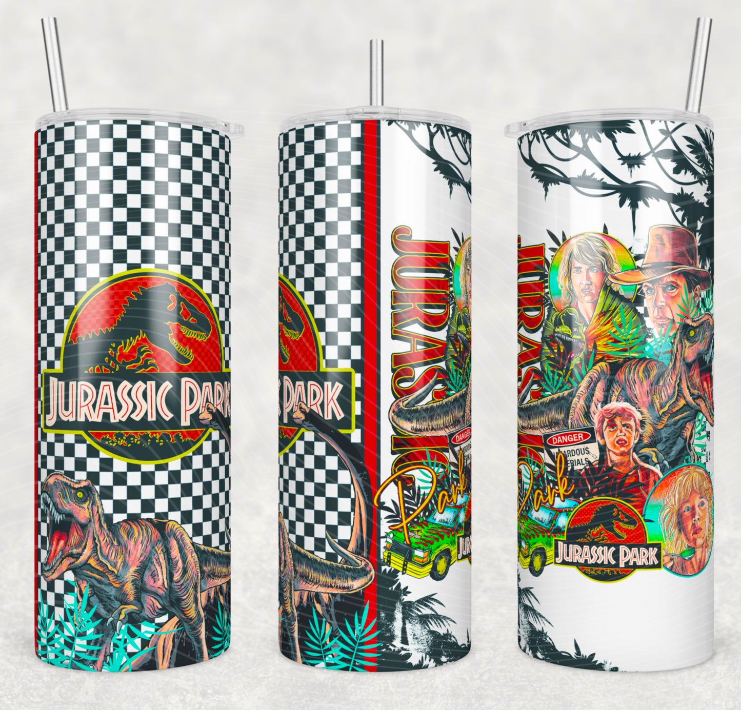 Dinosaurs Insulated Tumbler with Plastic Lid and Sealed Reusable Straw | Trendy Throwback Movie Cup | Hot/Cold Tumbler