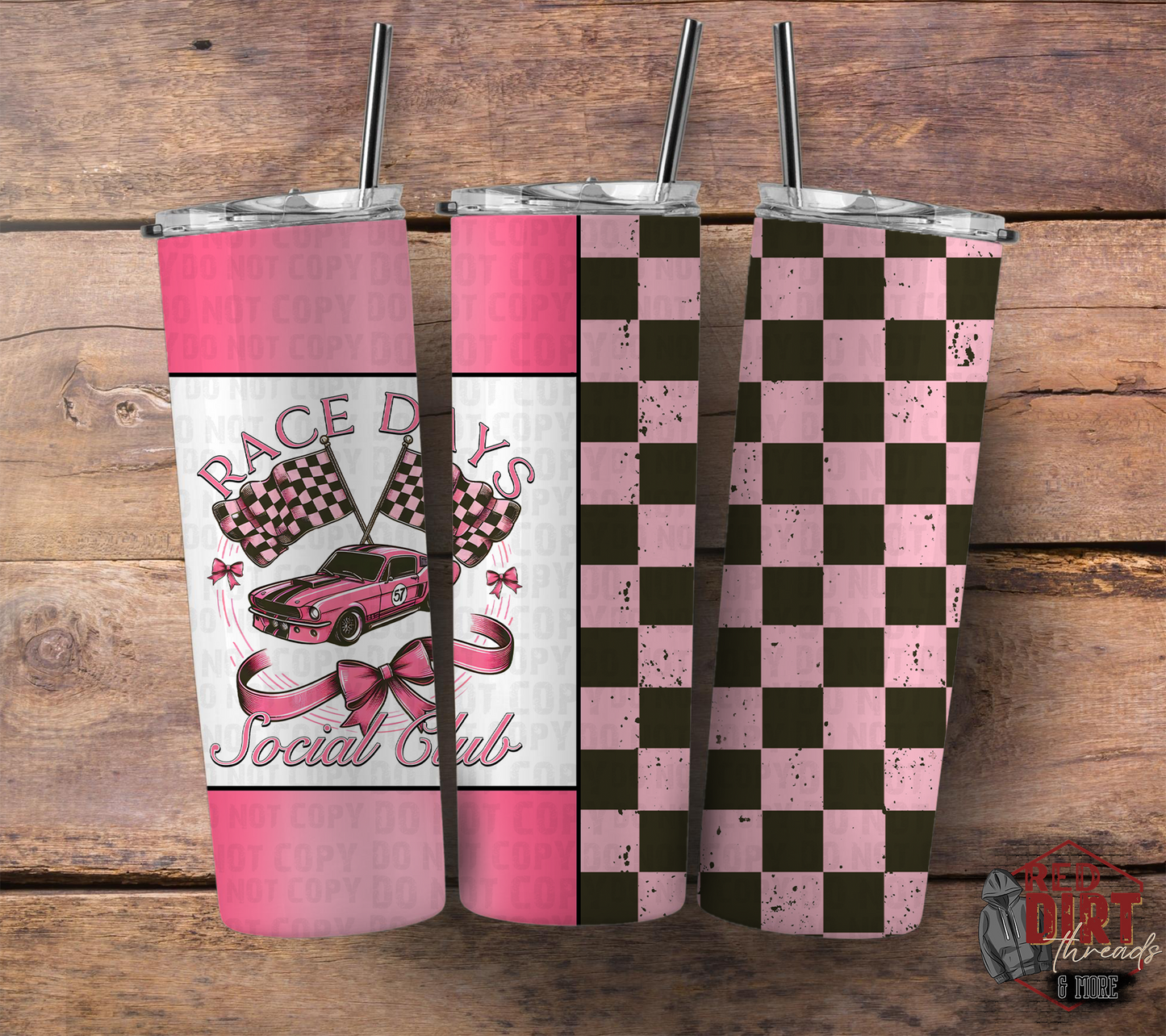 Race Days Social Club Insulated Tumbler with Plastic Lid and Sealed Reusable Straw | Trendy Racing Cup | Hot/Cold Tumbler