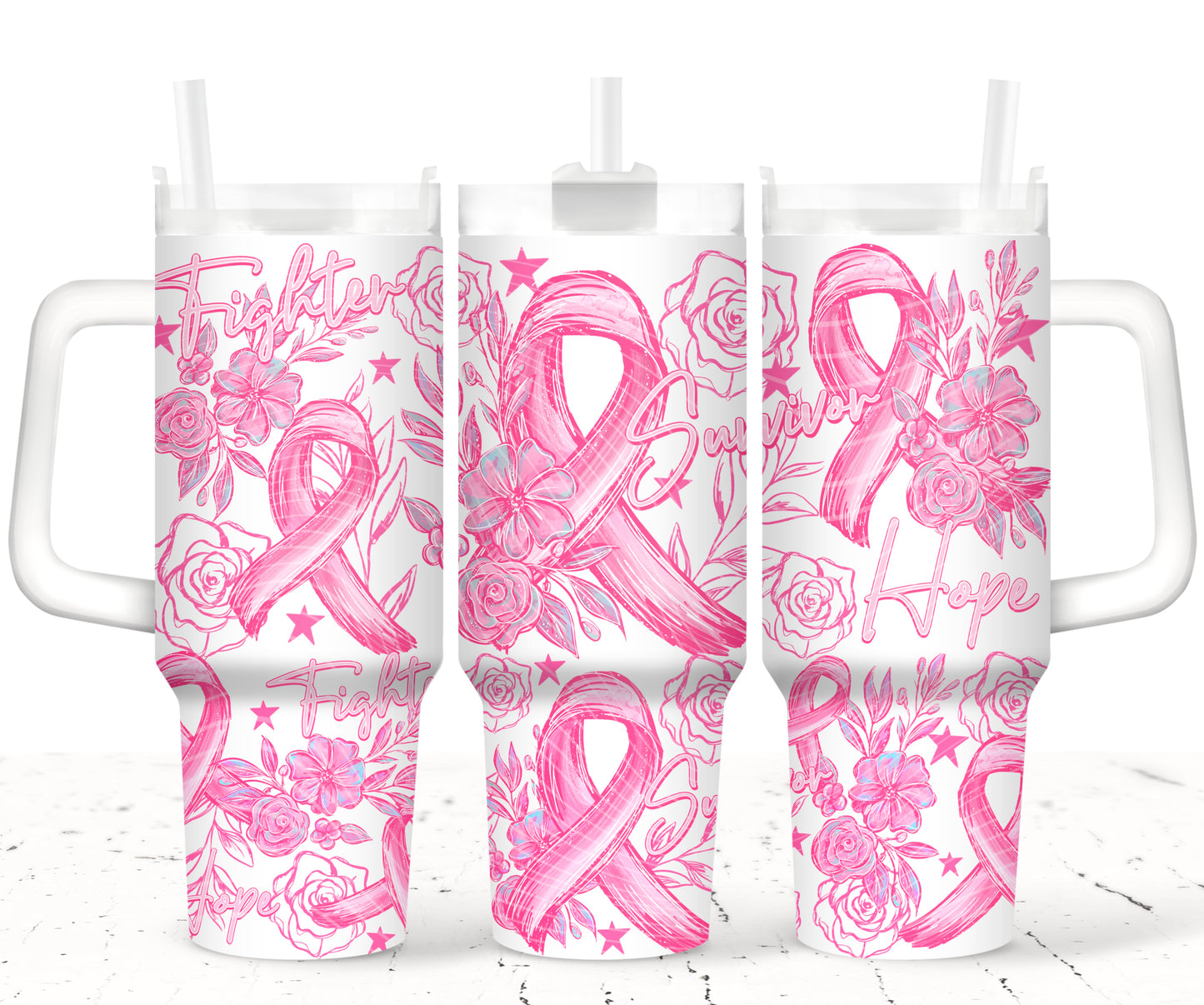 Hope Fight Survivor UV DTF 40oz Tumbler Transfer | Trendy Breast Cancer Awareness Tumbler Wrap | Ready to Transfer | High Quality | Waterproof UV Transfer