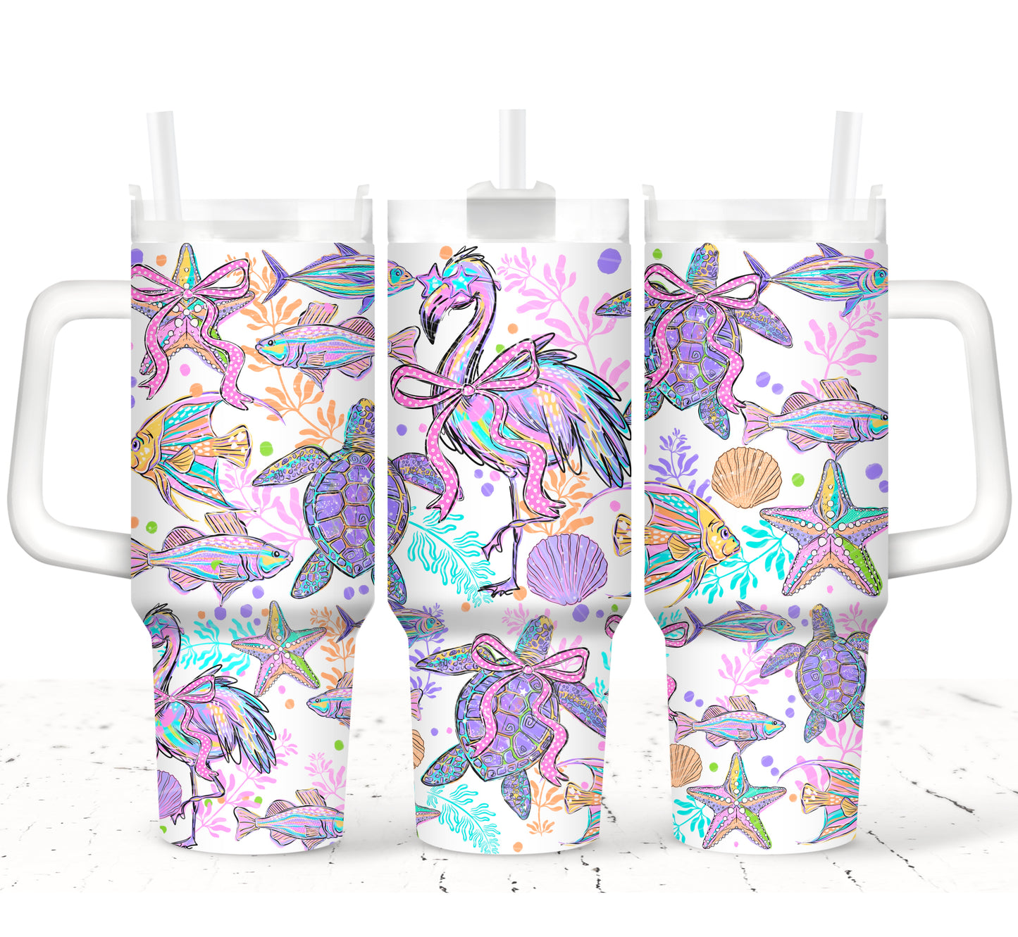 Sea Creatures UV DTF Tumbler Wrap 40oz, Beach Cup Wrap, Coastal Sea Life Design, Ready to Apply UV DTF Transfer
