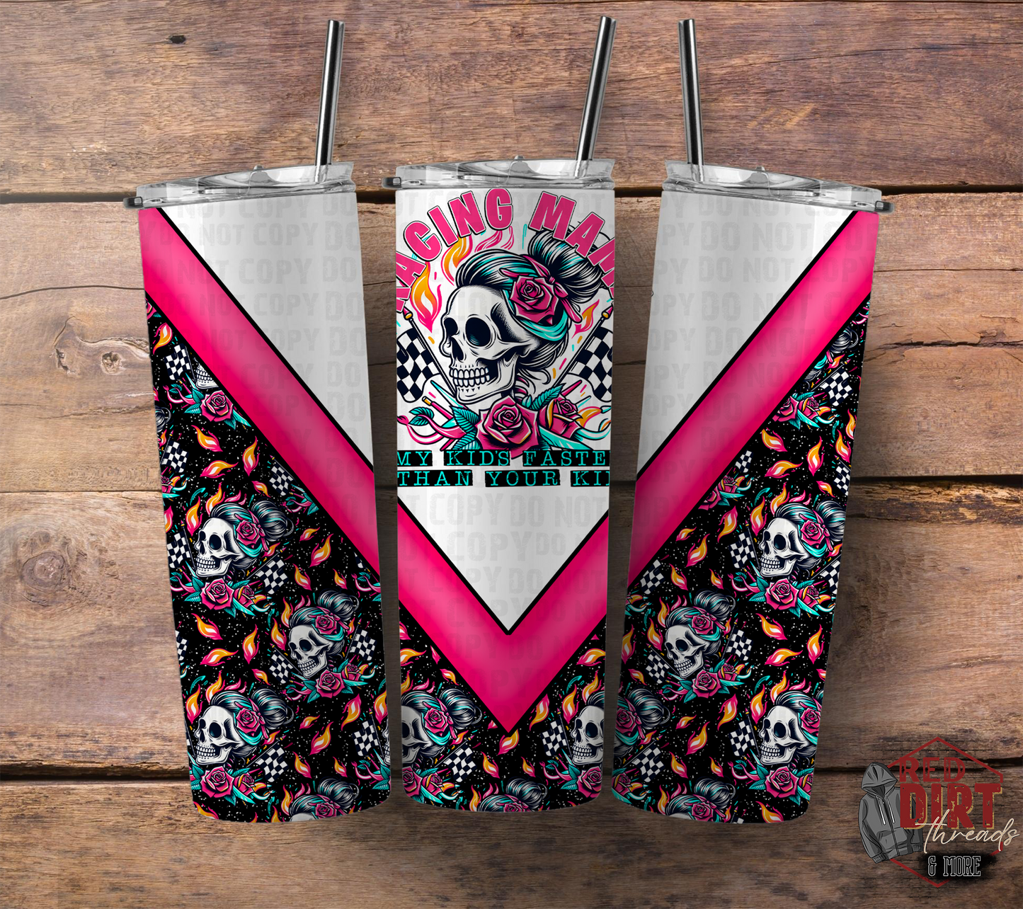 Racing Mama Insulated Tumbler with Plastic Lid and Sealed Reusable Straw | Trendy Racing Cup | Hot/Cold Tumbler