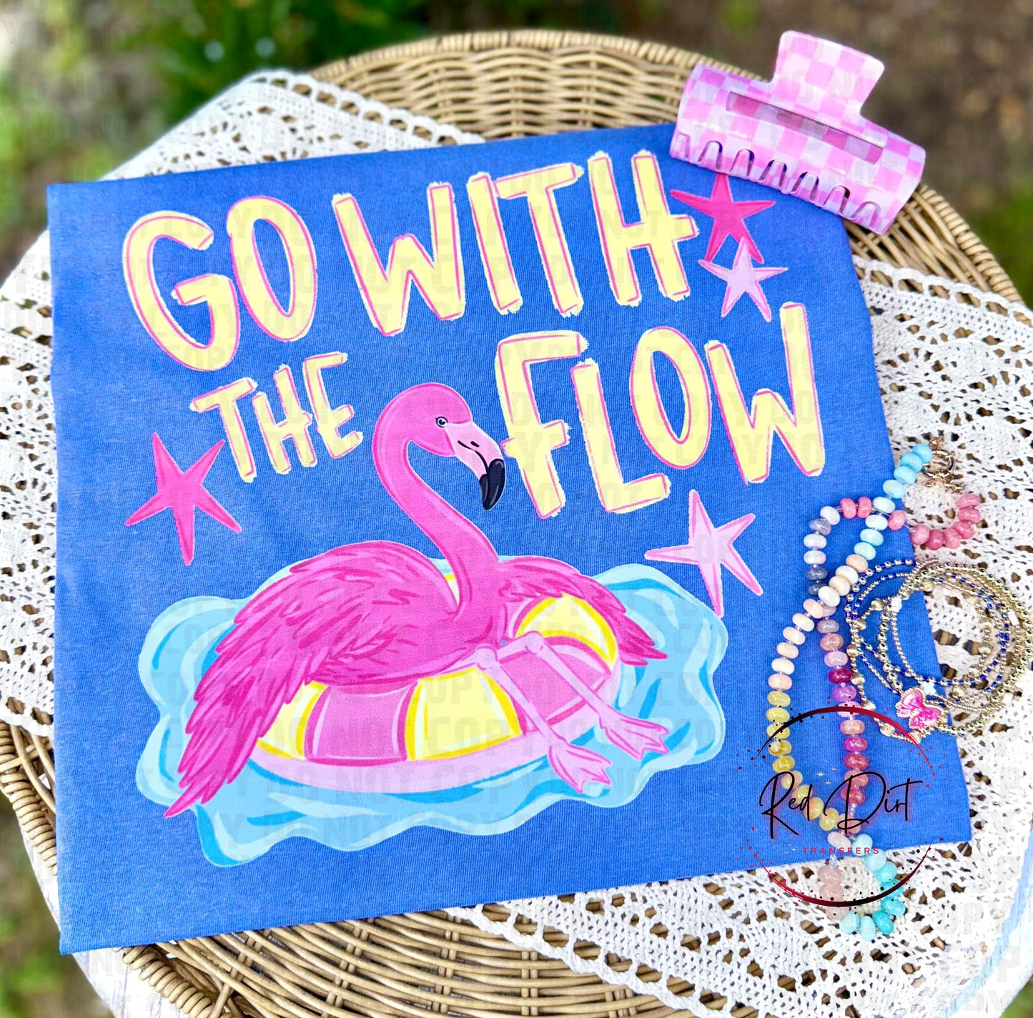 Go With the Flow DTF Transfer | Flamingo Summer Heat Transfer | Retro Pool Float Shirt Transfer | Ready to Press Boutique DTF