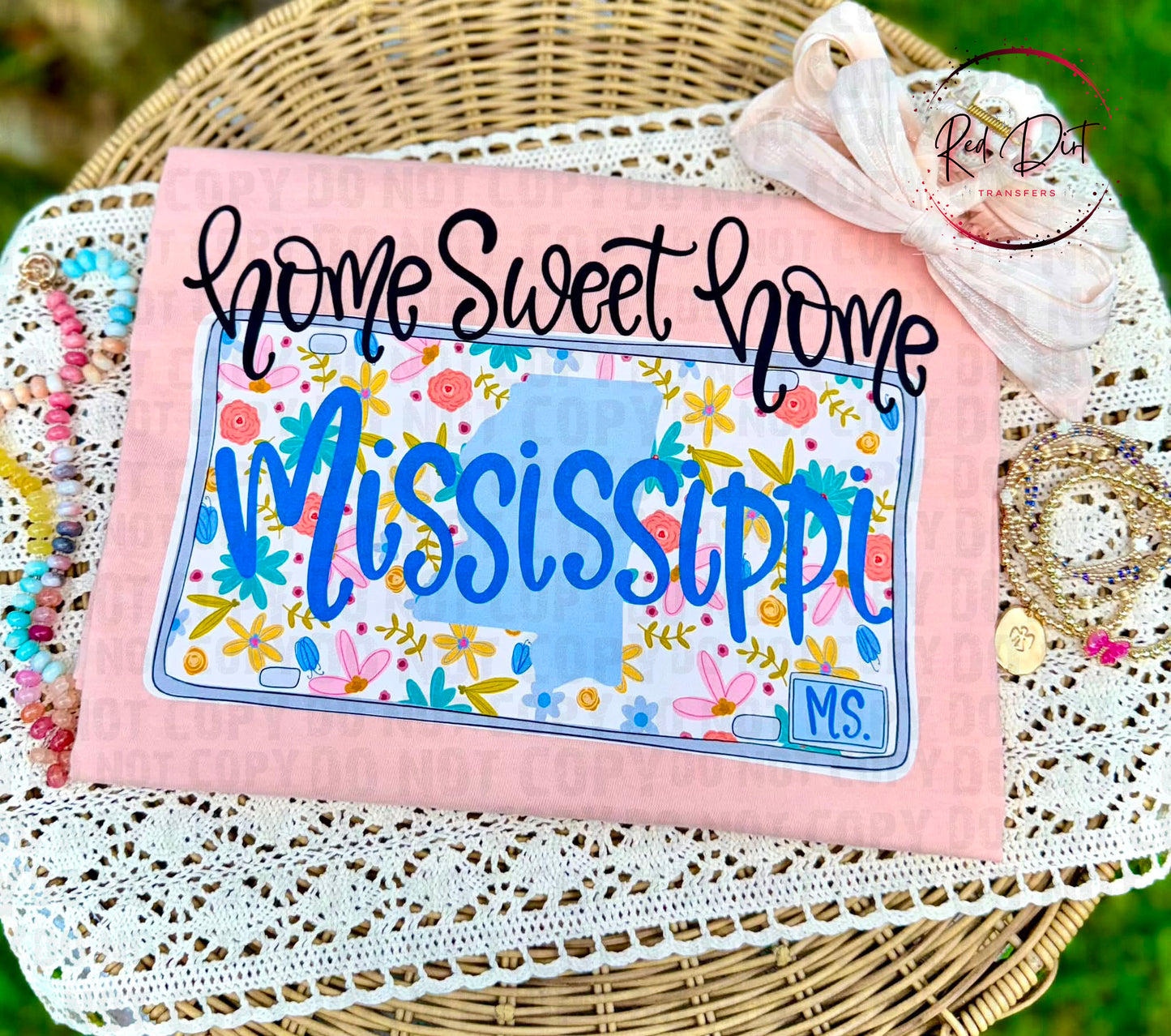 Personalized Mississippi License Plate DTF Transfer | Home Sweet Home Heat Transfer | Ready to Press Transfer