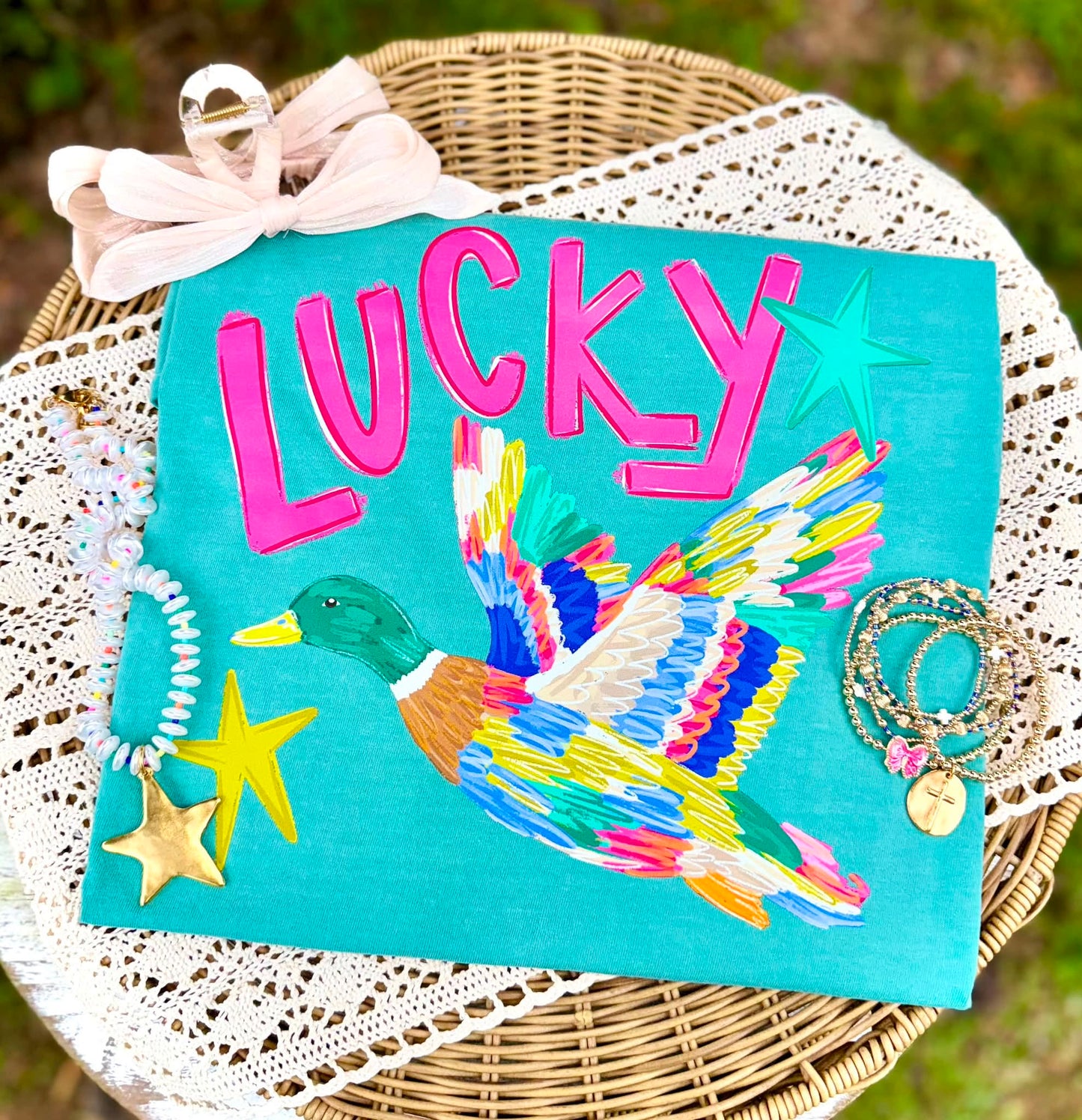 Lucky Duck DTF Transfer | Colorful Duck Heat Transfer | Trendy Preppy Iron On Transfer | Instant Peel Shirt Transfer