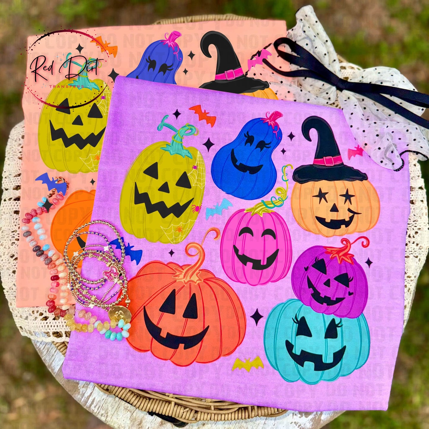 Cute Halloween Pumpkins DTF Transfer | Colorful Pumpkin Patch Heat Transfer | Ghost & Jack O Lantern Ready to Press Shirt Transfer