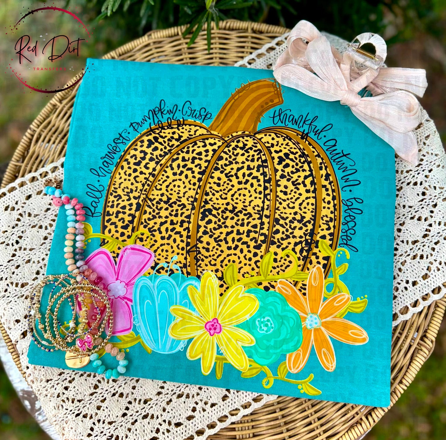 Leopard Pumpkin DTF Transfer | Fall Pumpkin Heat Transfer | Floral Autumn Ready to Press Shirt Transfer | Thankful Harvest Design