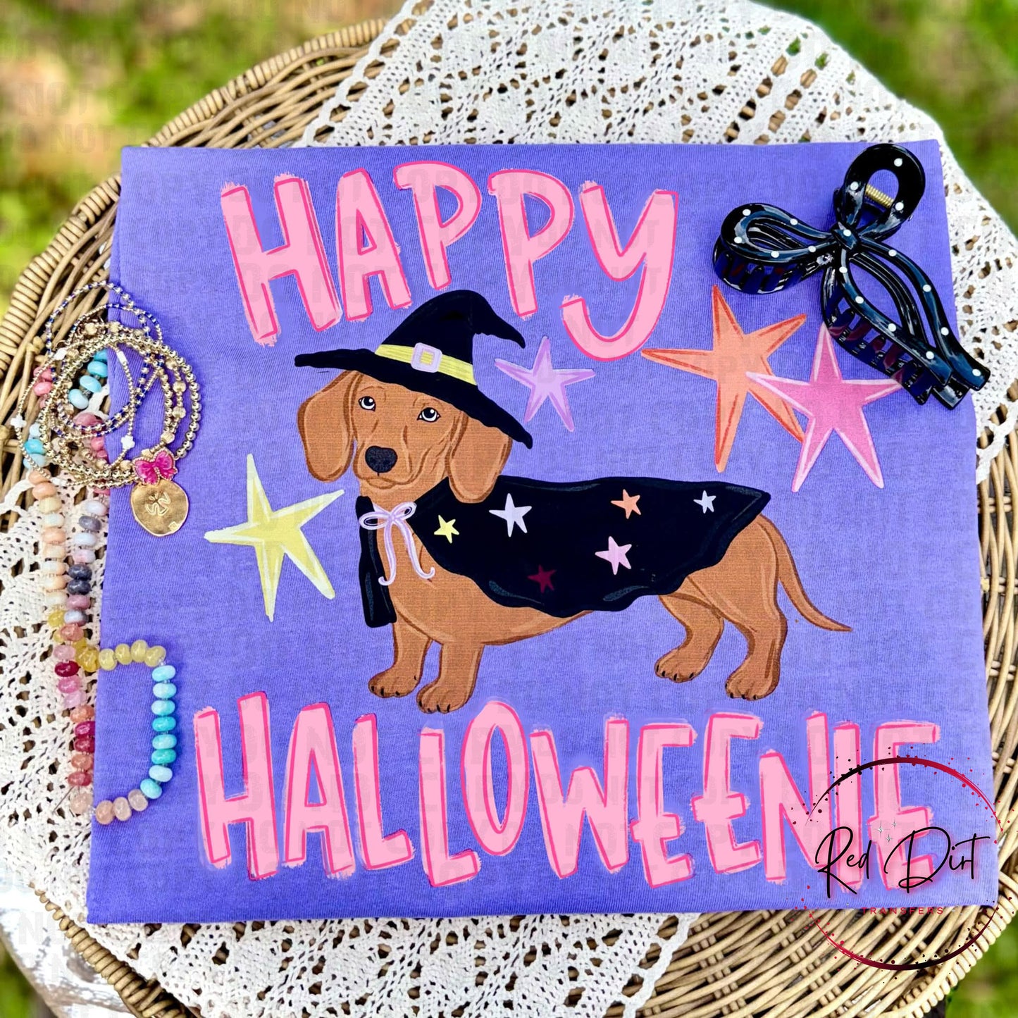 Happy Halloween Dachshund DTF Transfer | Cute Wiener Dog Halloween Heat Transfer | Witch Dog Ready to Press Shirt Transfer