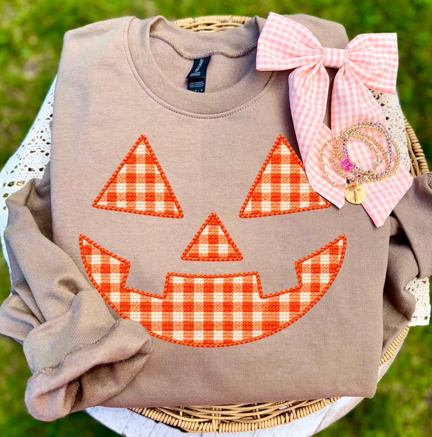 Gingham Pumpkin Face DTF Transfer, Pumpkin Shirt Transfer, Fall Halloween Transfer, Pumpkin Gingham Transfer