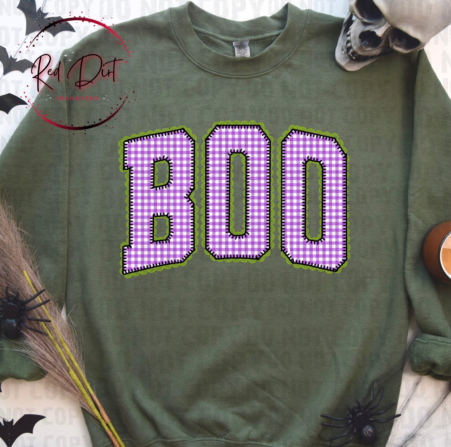 Purple Gingham BOO DTF Transfer | Halloween Patchwork Heat Transfer | Cute Spooky Ready to Press Transfer | Coquette Shirt Design