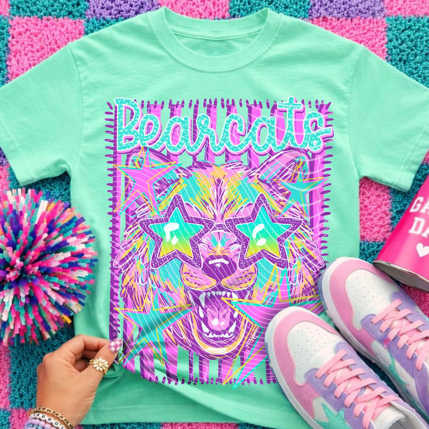 Bearcats Mascot DTF Transfer | School Spirit Shirt Transfer | Retro Mascot Design | Game Day Tee | Colorful Team Print