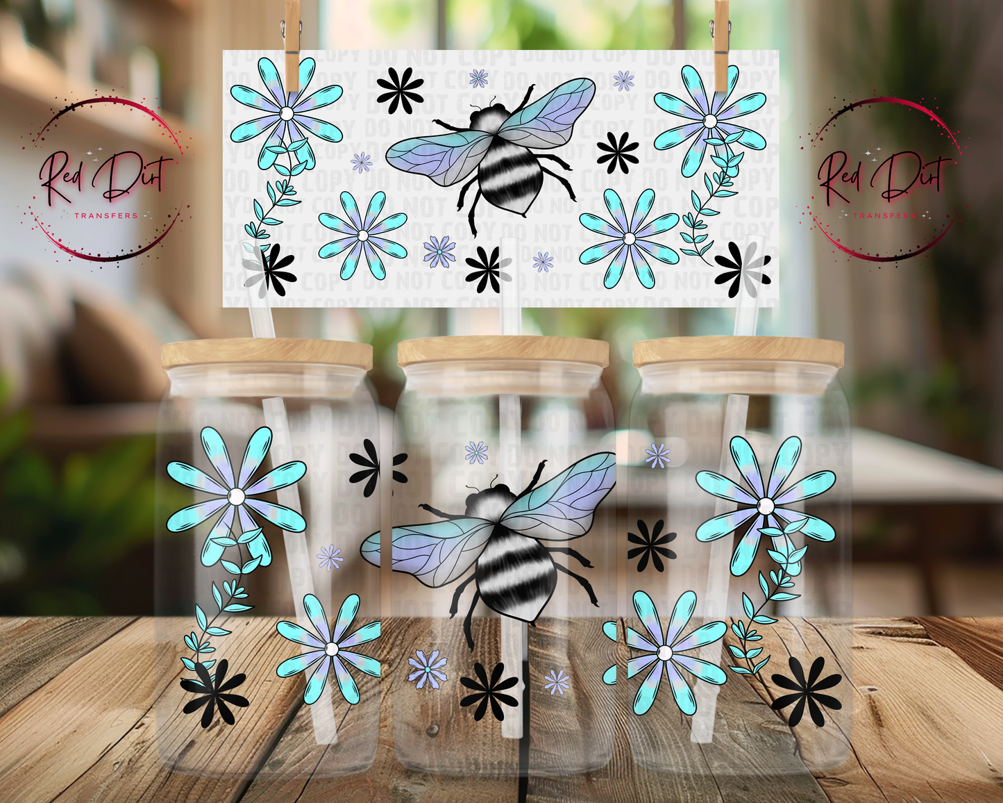 Bee Floral UV DTF Wrap | Libbey Glass Can Transfer | Cute Daisy Cup Decal | Boho Bee Tumbler Wrap | Spring Cup Design