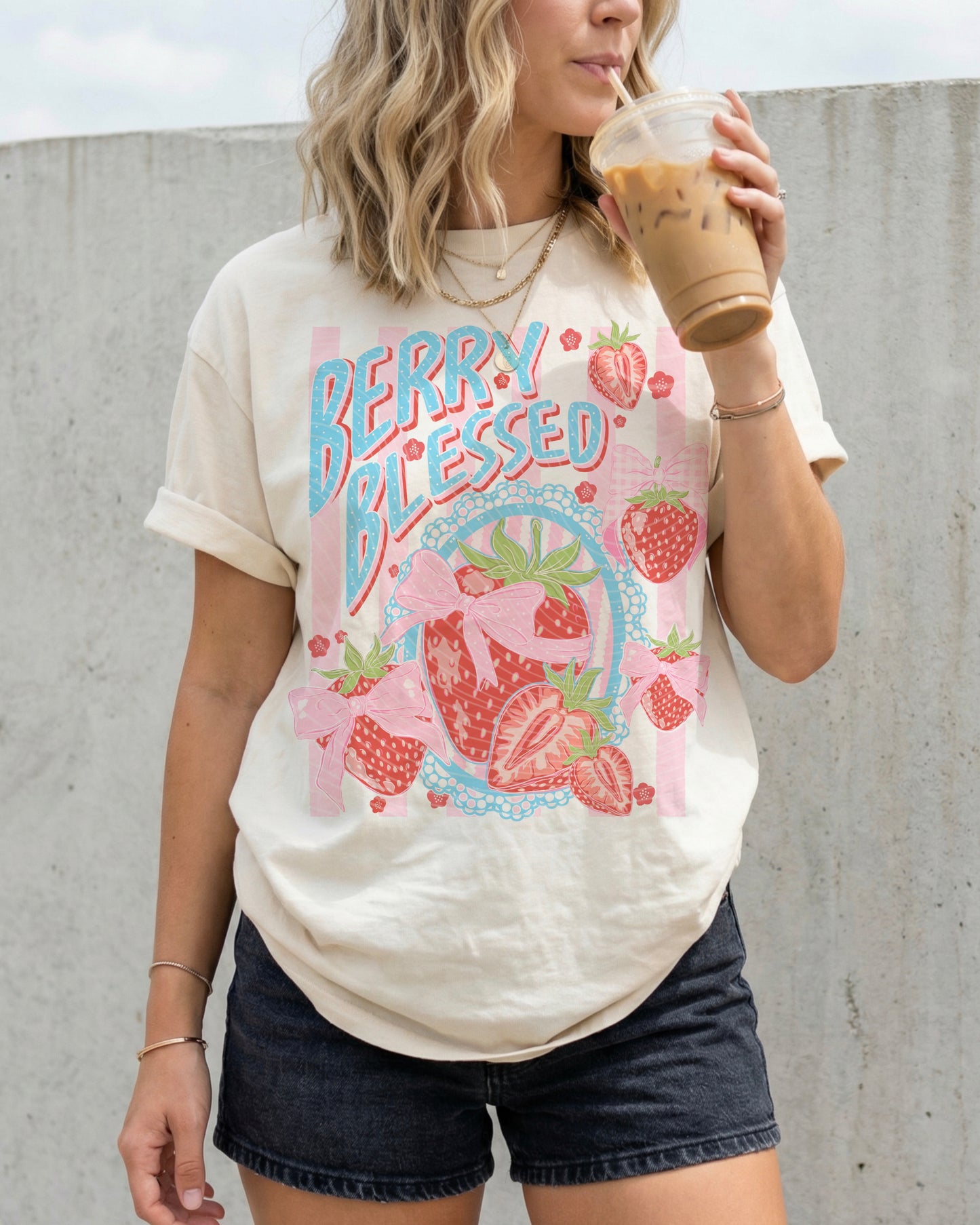 Berry Blessed DTF Transfer | Strawberry Coquette Bow Design | Trendy Mama Shirt Transfer | Summer Fruit Graphic
