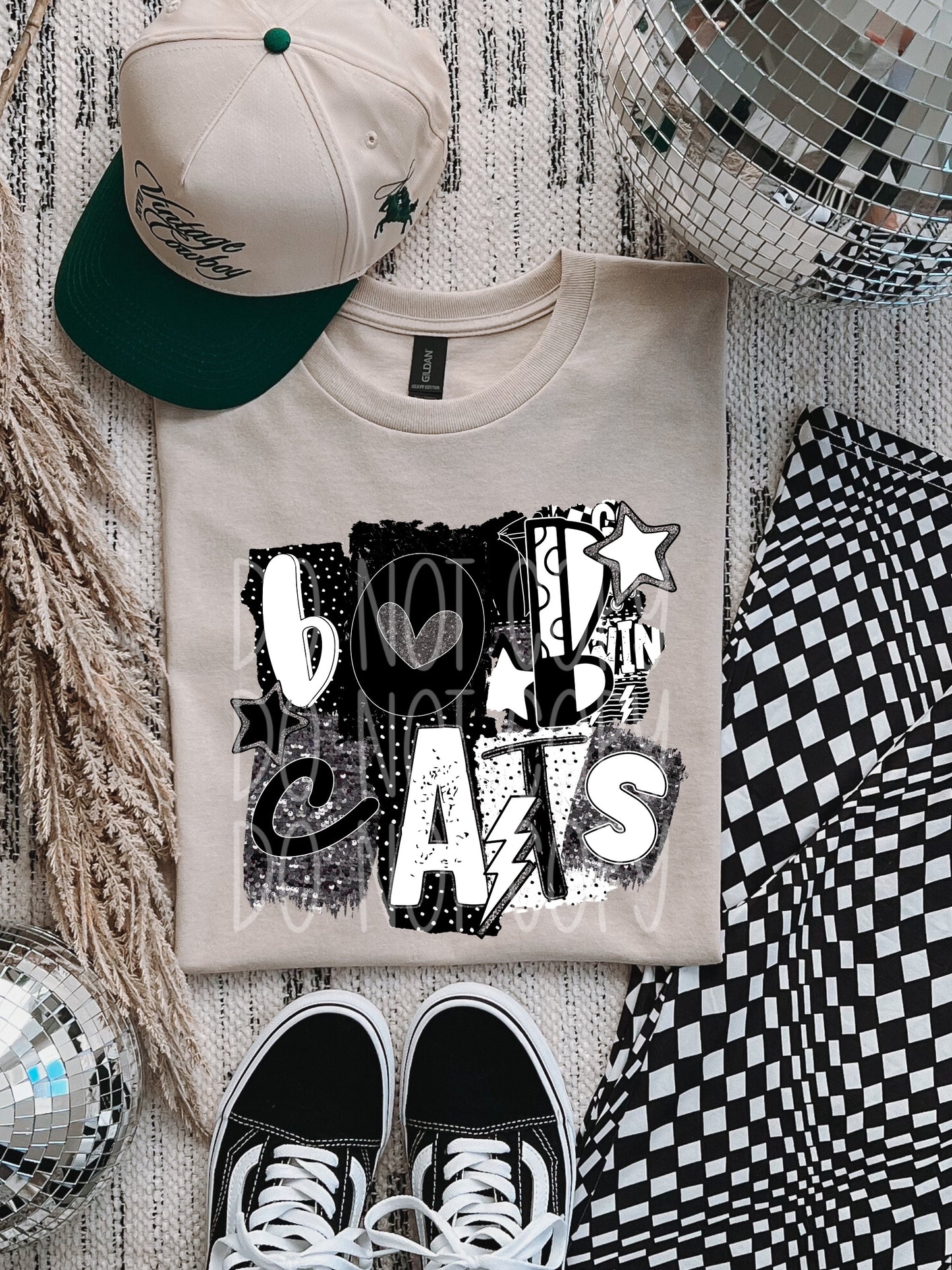 Bobcats BW Collage Mascot DTF Transfer | Trendy School Spirit DTF Transfer | High Quality Image Transfers | Ready to Press | Instant Peel