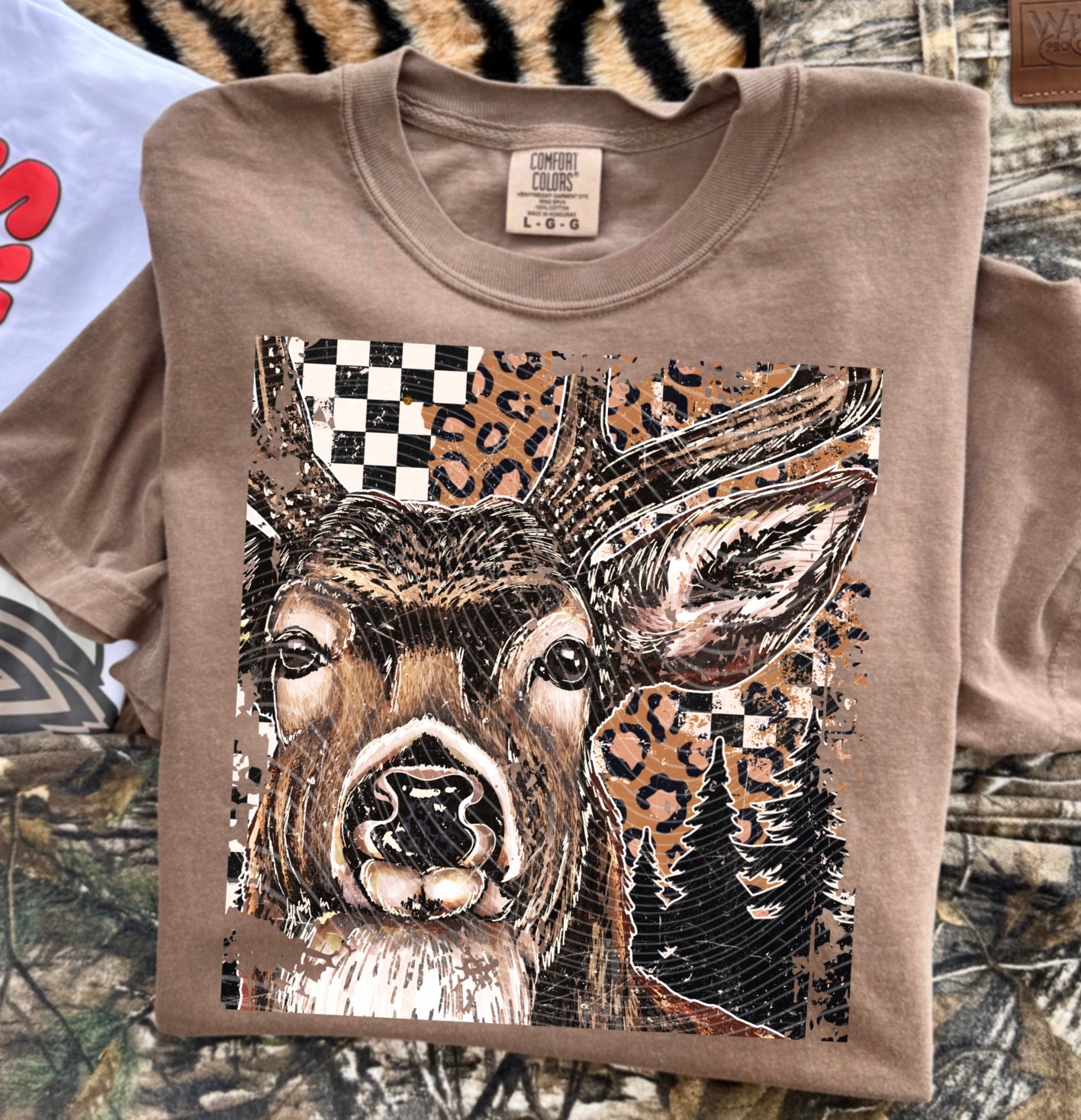 Buck Leopard Print/Checkered DTF Transfer | Trendy Hunting DTF Transfer | High Quality Image Transfers | Ready to Press | Instant Peel