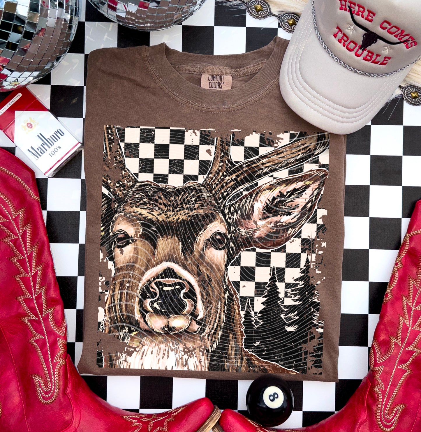 Buck No Bow Checkered DTF Transfer | Trendy Hunting DTF Transfer | High Quality Image Transfers | Ready to Press | Instant Peel