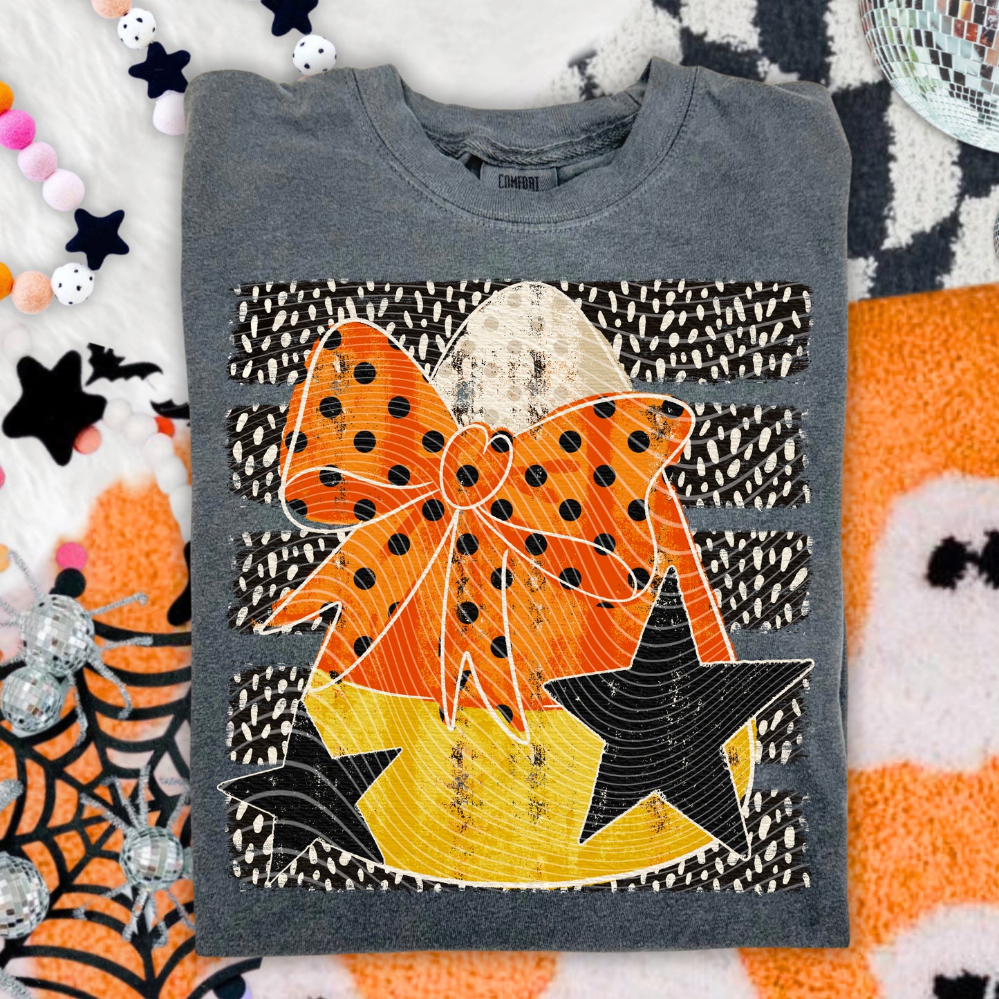 Candy Corn Bow DTF Transfer, Halloween Transfer, Fall Shirt Transfer, Orange Bow Transfer, Halloween Shirt Design