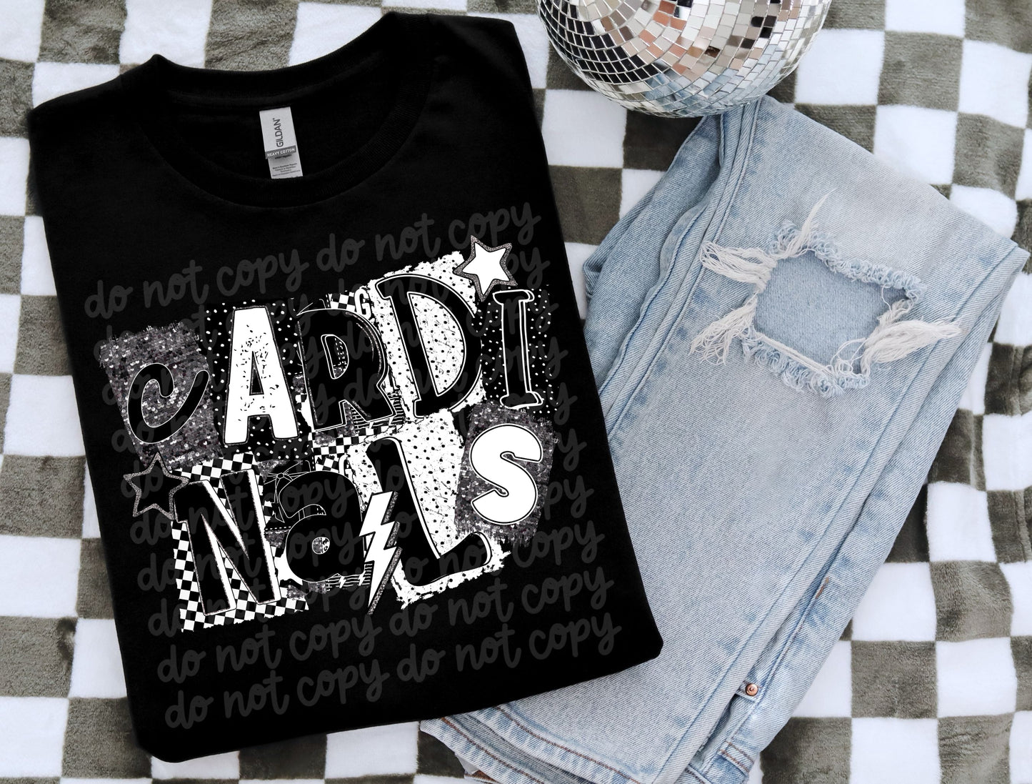 Cardinals BW Collage Mascot T-Shirt | Trendy School Spirit Shirt | Fast Shipping | Super Soft Shirts for Men/Women/Kid's