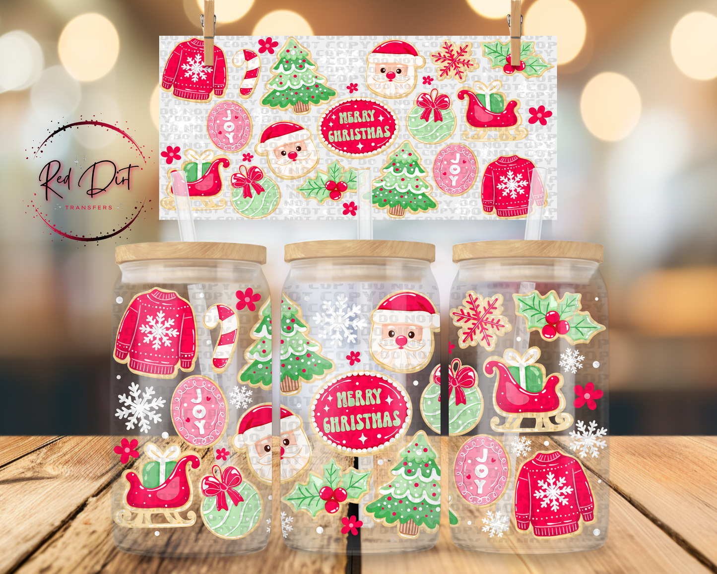 Christmas Cookies UV DTF Libbey Transfer | Trendy Christmas Libbey Wrap | Ready to Transfer | High Quality | Waterproof UV Transfer
