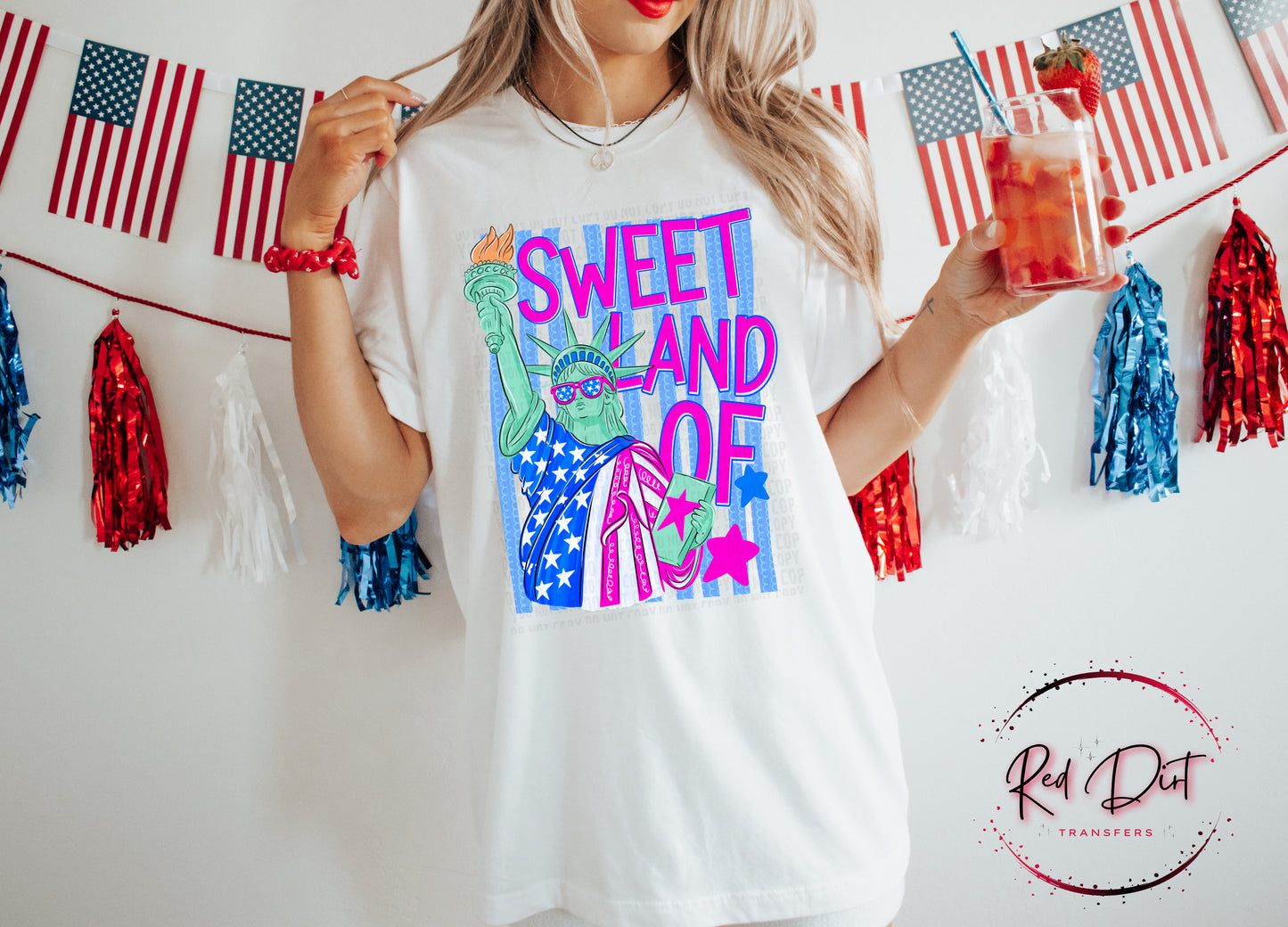Sweet Land of DTF Transfer | Patriotic Statue of Liberty Heat Transfer | Fourth of July Shirt Transfer | Retro Americana Ready to Press