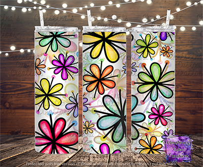 Rainbow Daisy Insulated Tumbler with Plastic Lid and Sealed Reusable Straw | Cute Daisy Cup | Hot/Cold Tumbler