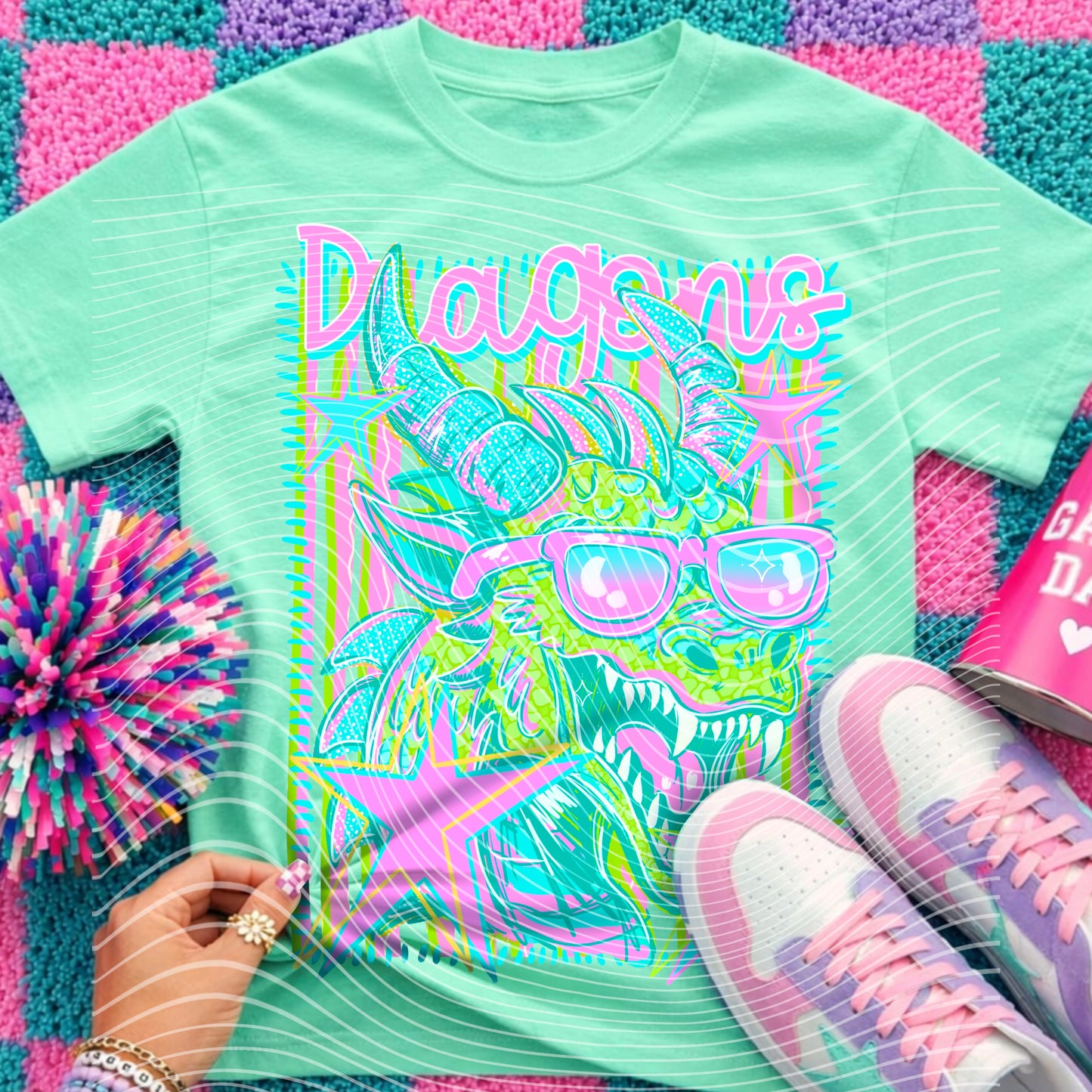 Dragons Mascot DTF Transfer | School Spirit Shirt Transfer | Retro Mascot Design | Game Day Tee | Colorful Team Print
