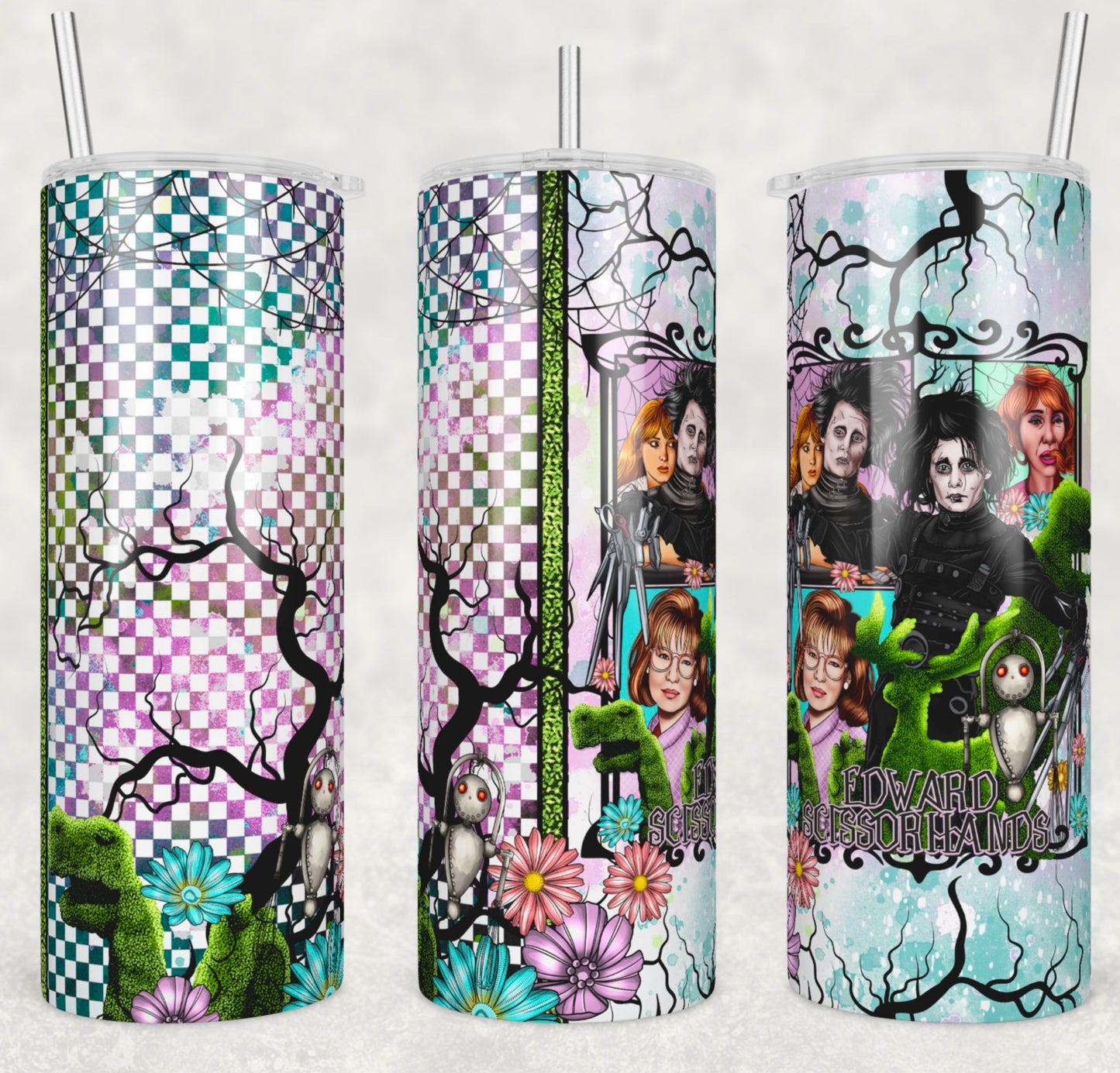 Edward Insulated Tumbler with Plastic Lid and Sealed Reusable Straw | Trendy Spooky Cup | Hot/Cold Tumbler
