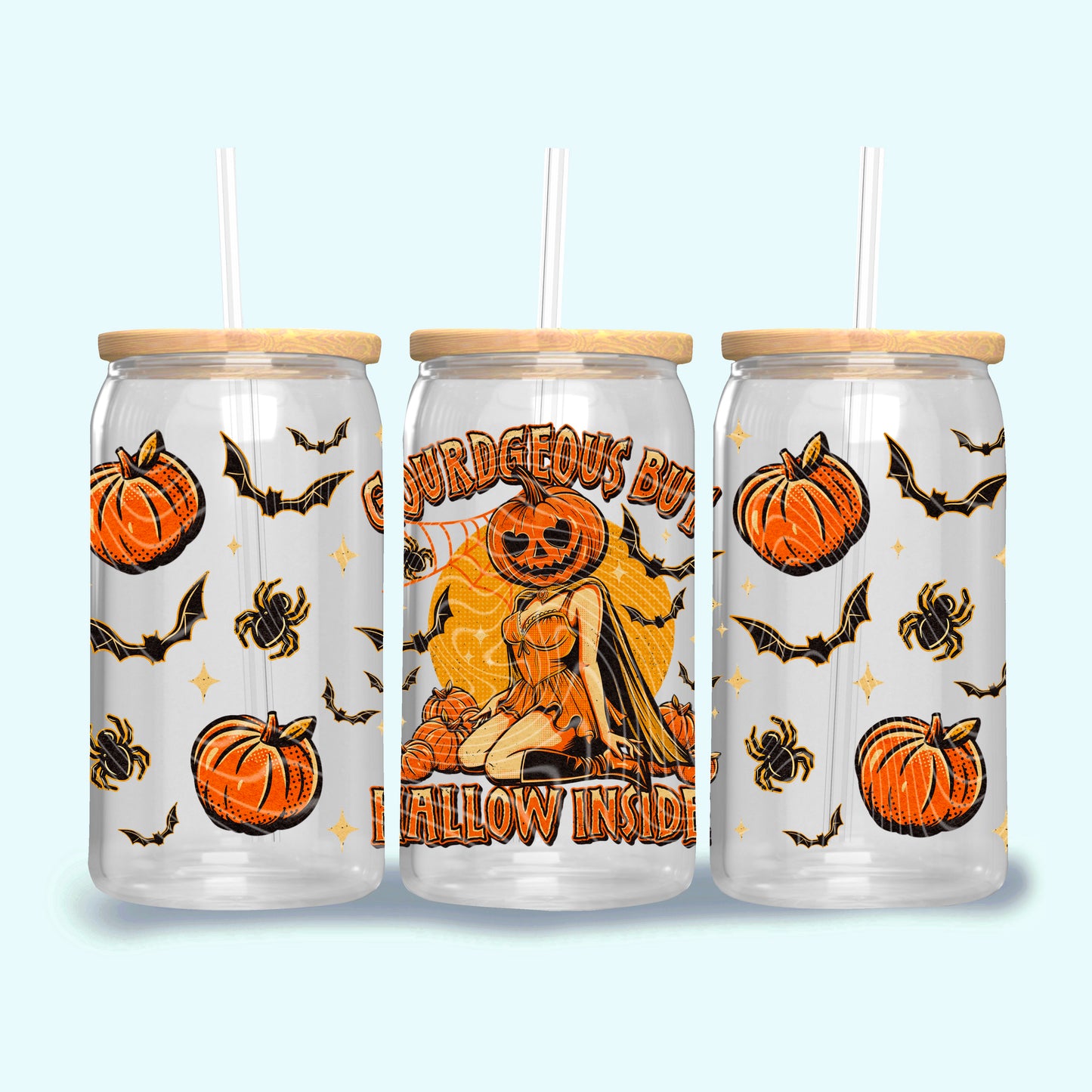Gourdgeous But Hallow Inside UV DTF Libbey Transfer | Trendy Horror Characters Libbey Wrap | Ready to Transfer | High Quality | Waterproof UV Transfer