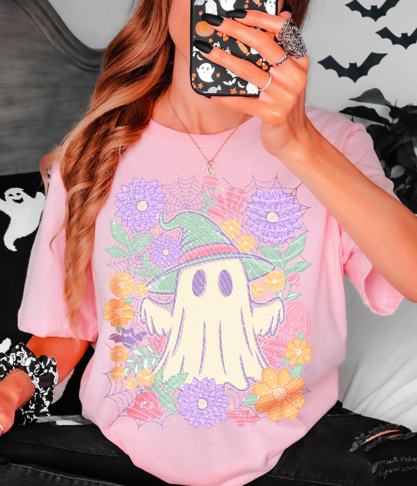 Floral Ghost DTF Transfer | Trendy Halloween DTF Transfer | Ready to Press | High Quality DTF Transfers | Fast Shipping