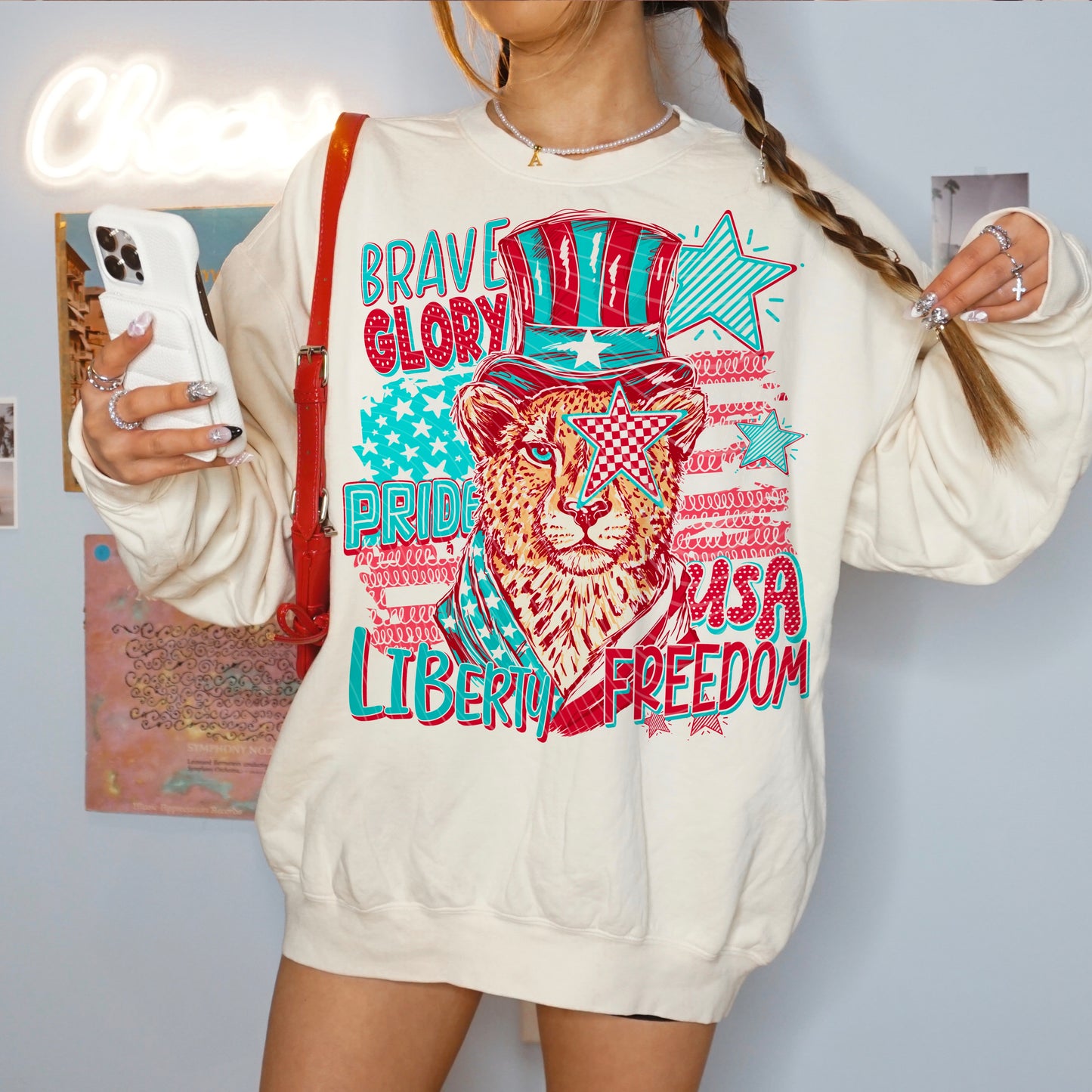 Freedom USA DTF Transfer | Patriotic Leopard Design | 4th of July Shirt Transfer | Red White Blue America Graphic