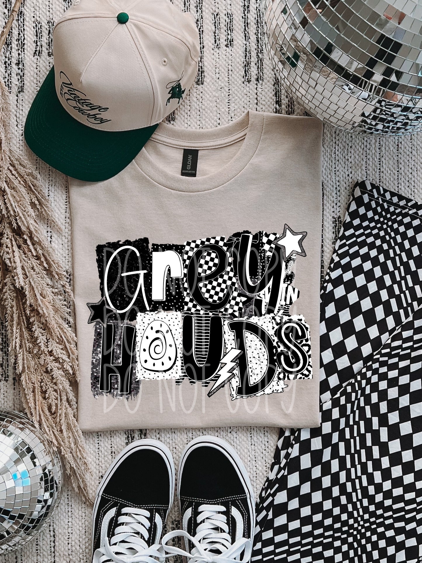 Greyhounds BW Collage Mascot DTF Transfer | Trendy School Spirit DTF Transfer | High Quality Image Transfers | Ready to Press | Instant Peel