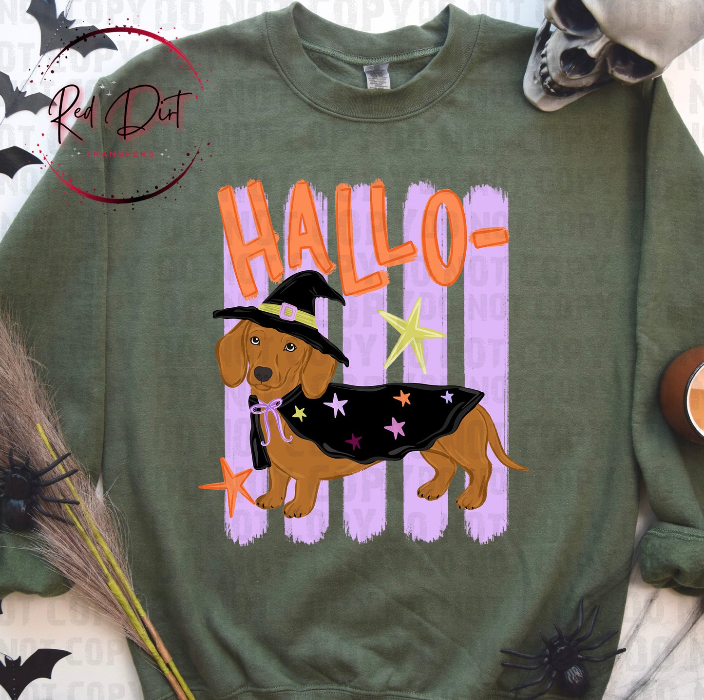 Halloween Dachshund DTF Transfer | Hallo-Weenie Dog Heat Transfer | Cute Witch Wiener Dog Ready to Press | Spooky Fall Shirt Design