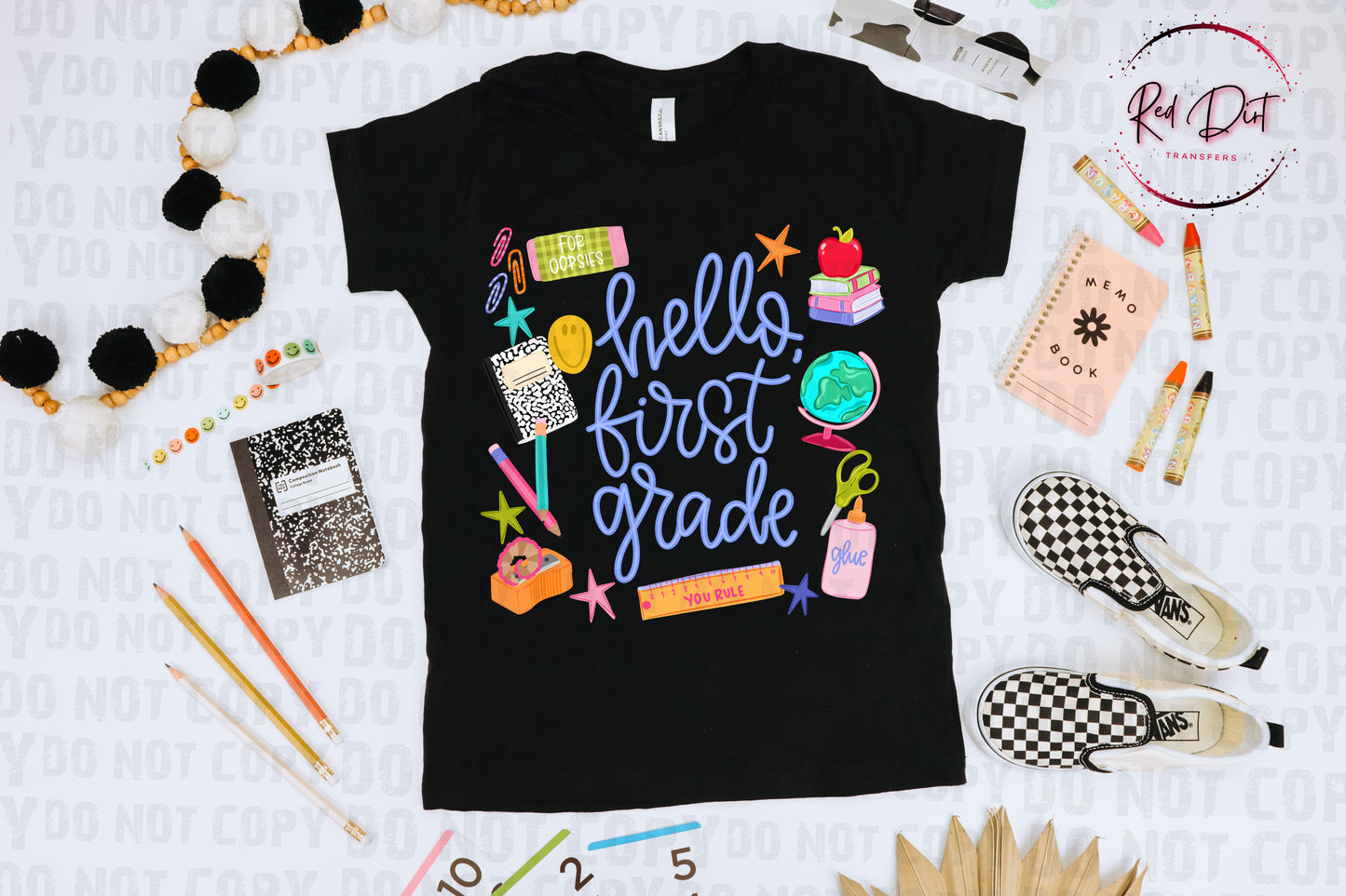 Hello First Grade blue DTF Transfer, Back To School Heat Transfer, School Supplies Teacher Student Transfer