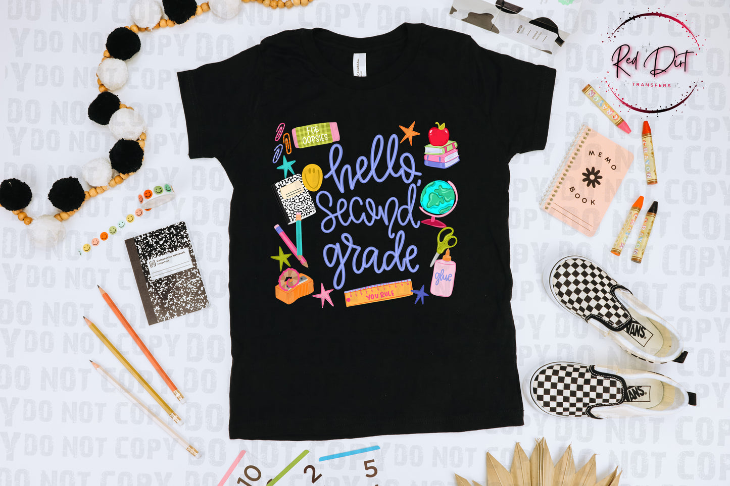 Hello Second Grade purple DTF Transfer, Back To School Heat Transfer, School Supplies Teacher Student Transfer