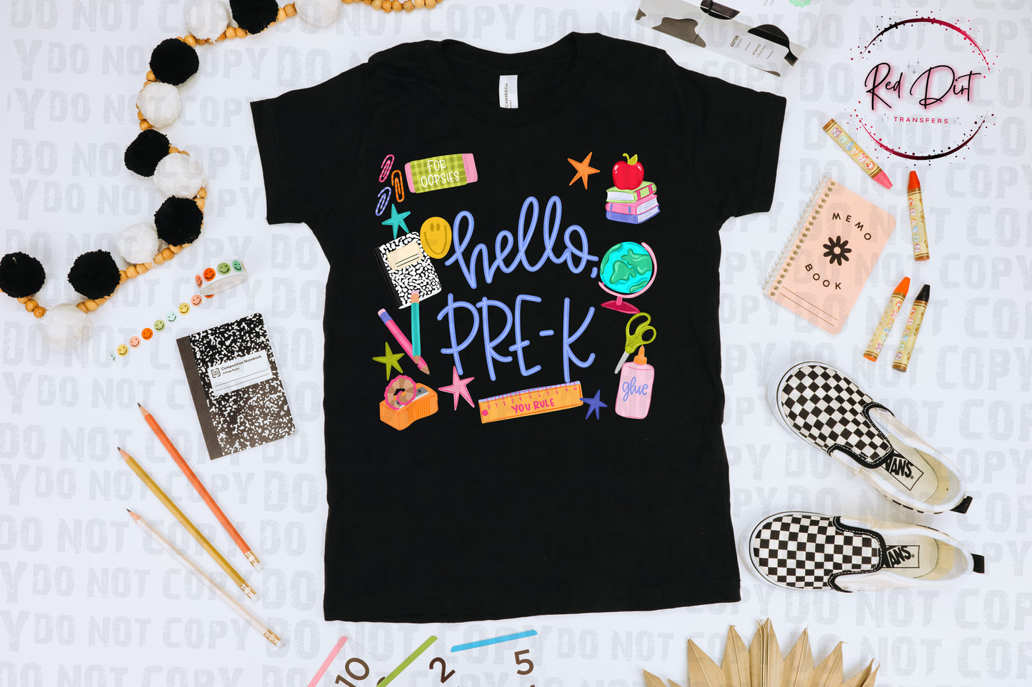 Hello Pre- K blue DTF Transfer, Back To School Heat Transfer, School Supplies Teacher Student Transfer