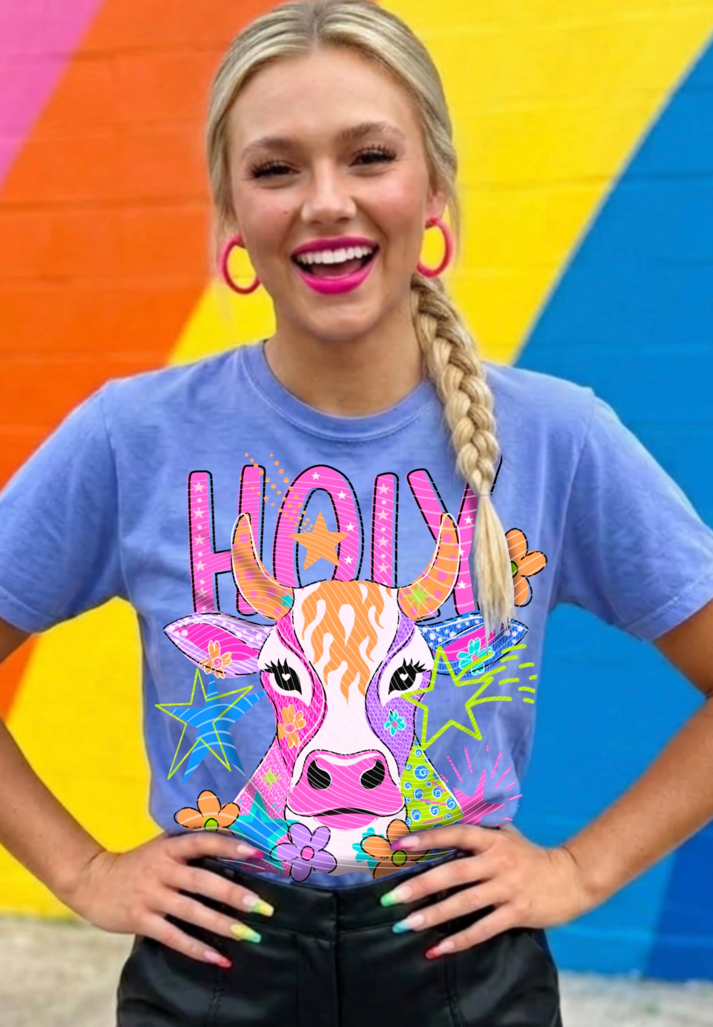 Holy Cow DTF Transfer | Cute Cow Transfer | Retro Western Cowgirl Transfer | Colorful Farm Animal Shirt Print