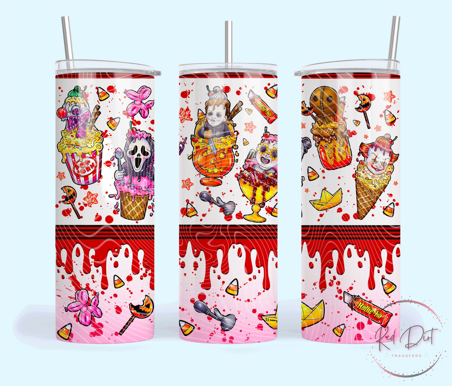 Horror Ice Cream Insulated Tumbler with Plastic Lid and Sealed Reusable Straw | Trendy Summer Cup | Hot/Cold Tumbler
