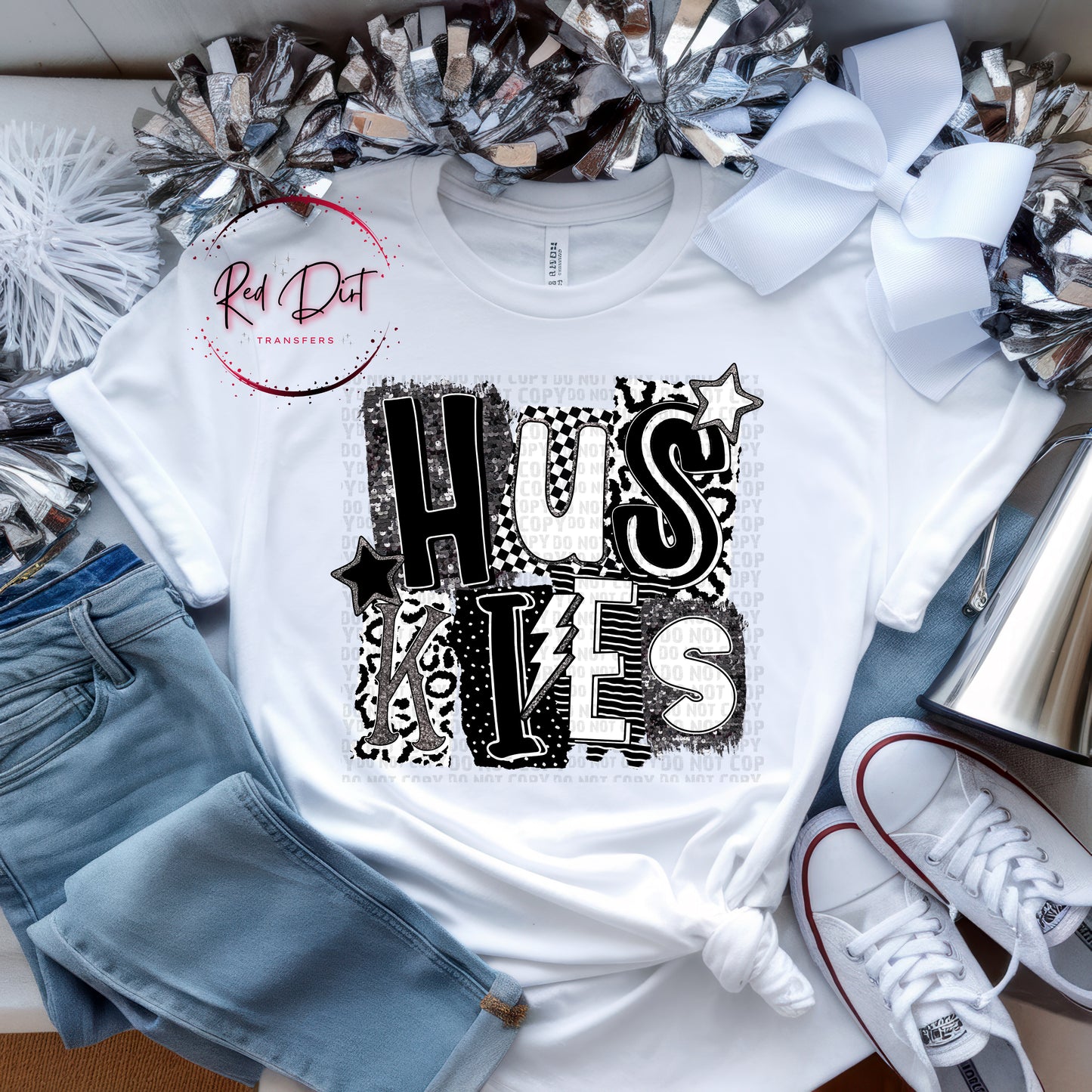 Huskies BW Collage Mascot DTF Transfer | Trendy School Spirit DTF Transfer | High Quality Image Transfers | Ready to Press | Instant Peel