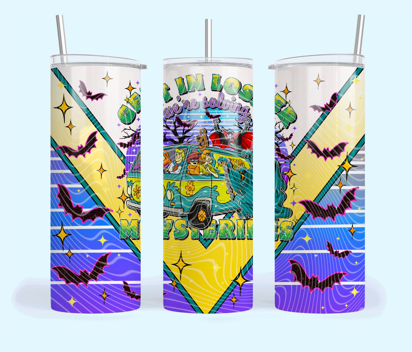 Get in Loser We're Solving Mysteries Insulated Tumbler with Plastic Lid and Sealed Reusable Straw | Trendy Spooky Cup | Hot/Cold Tumbler