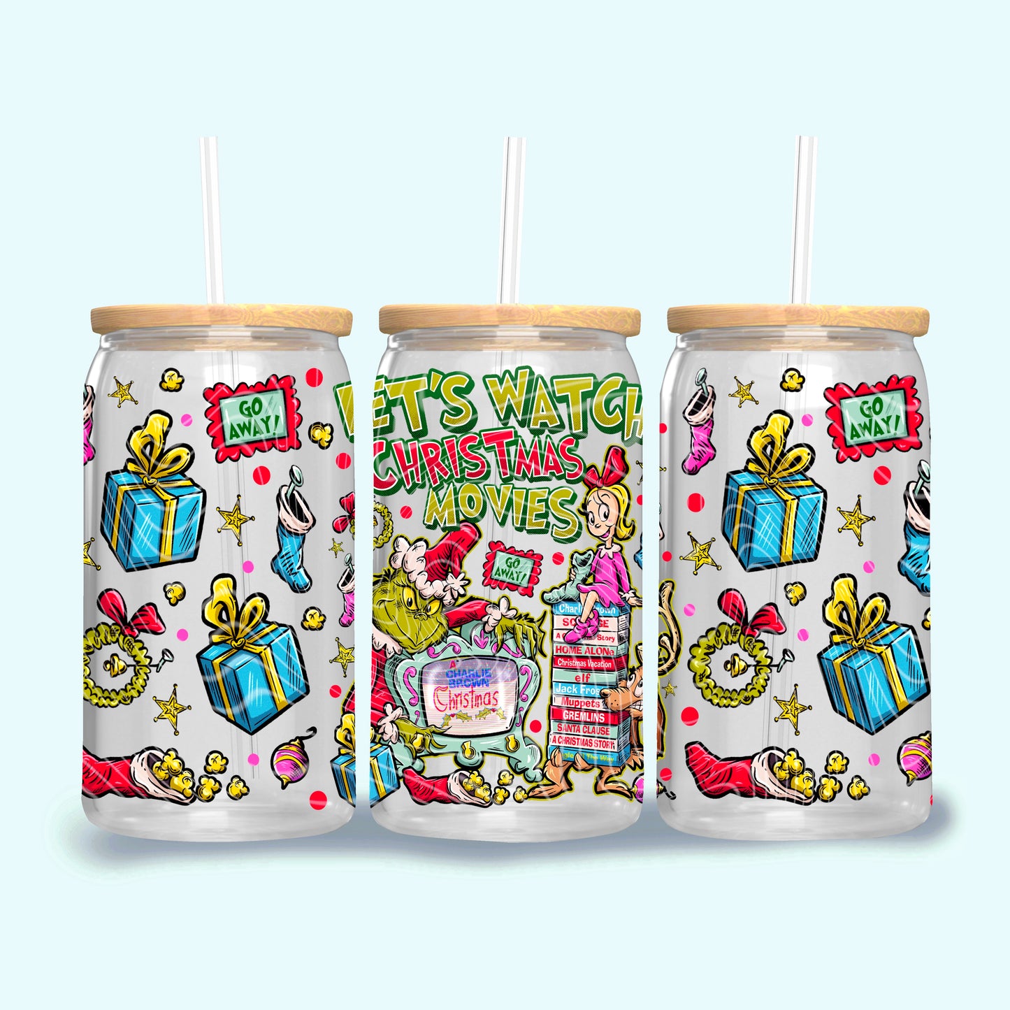 Let's Watch Christmas Movies UV DTF Libbey Transfer | Trendy Christmas Libbey Wrap | Ready to Transfer | High Quality | Waterproof UV Transfer