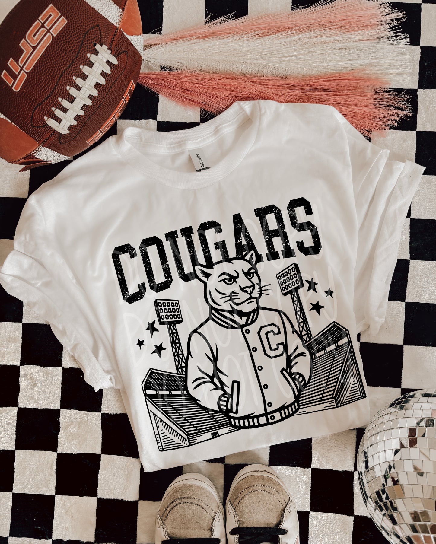Cougars Letterman Mascot T-Shirt | Trendy School Spirit Shirt | Fast Shipping | Super Soft Shirts for Men/Women/Kid's