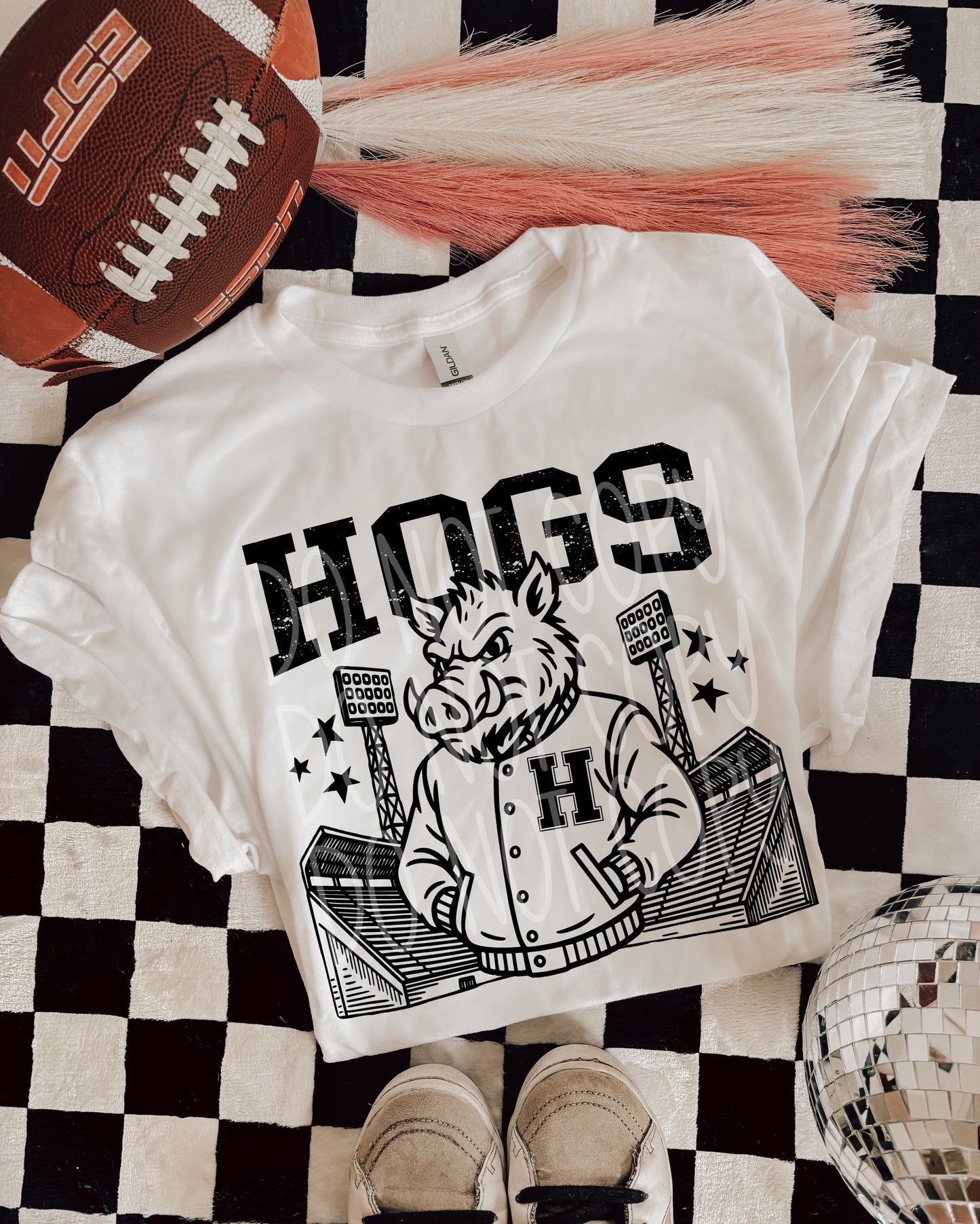 Hogs Letterman Mascot DTF Transfer | Trendy School Spirit DTF Transfer | High Quality Image Transfers | Ready to Press | Instant Peel