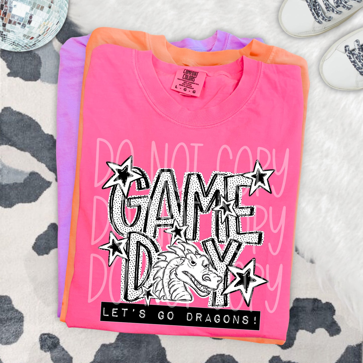 Game Day Dragons DTF Transfer | Dragon Mascot Heat Transfer | School Spirit Shirt Transfer | Black White Sports DTF